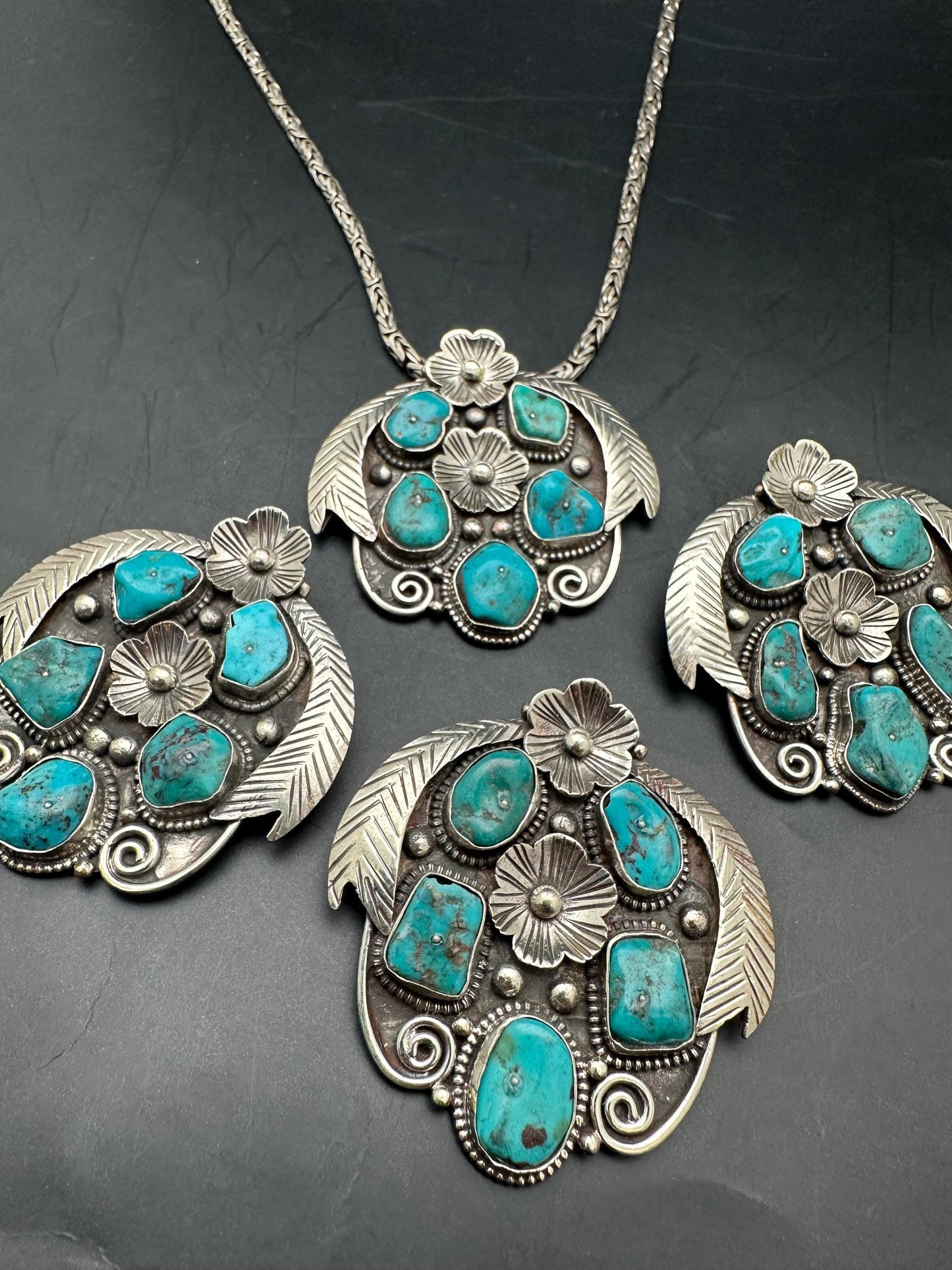 Turquoise pendent, untreated natural turquoise, master handcrafted with Tibetan silver from Nepal
