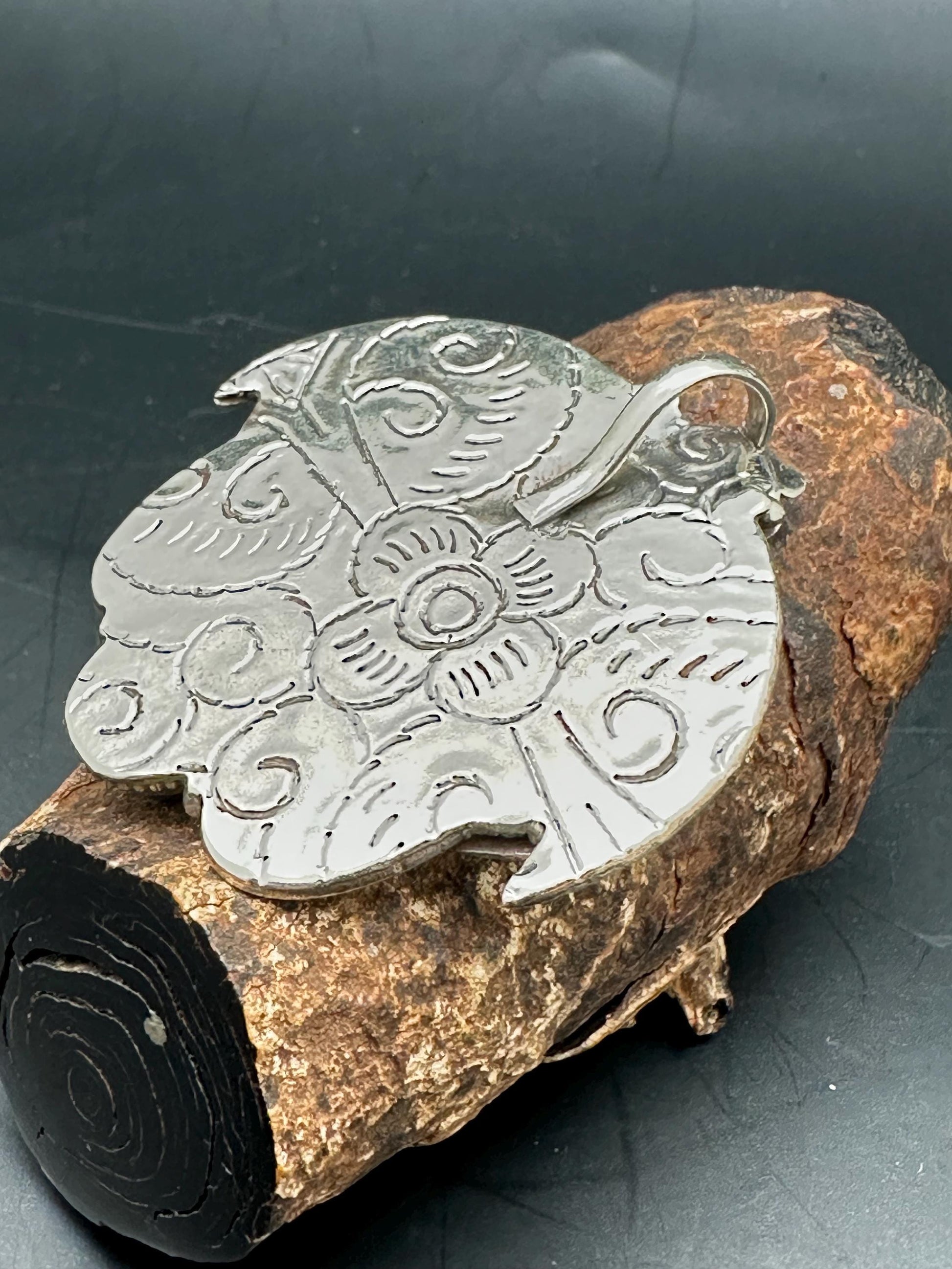 Turquoise pendent, untreated natural turquoise, master handcrafted with Tibetan silver from Nepal