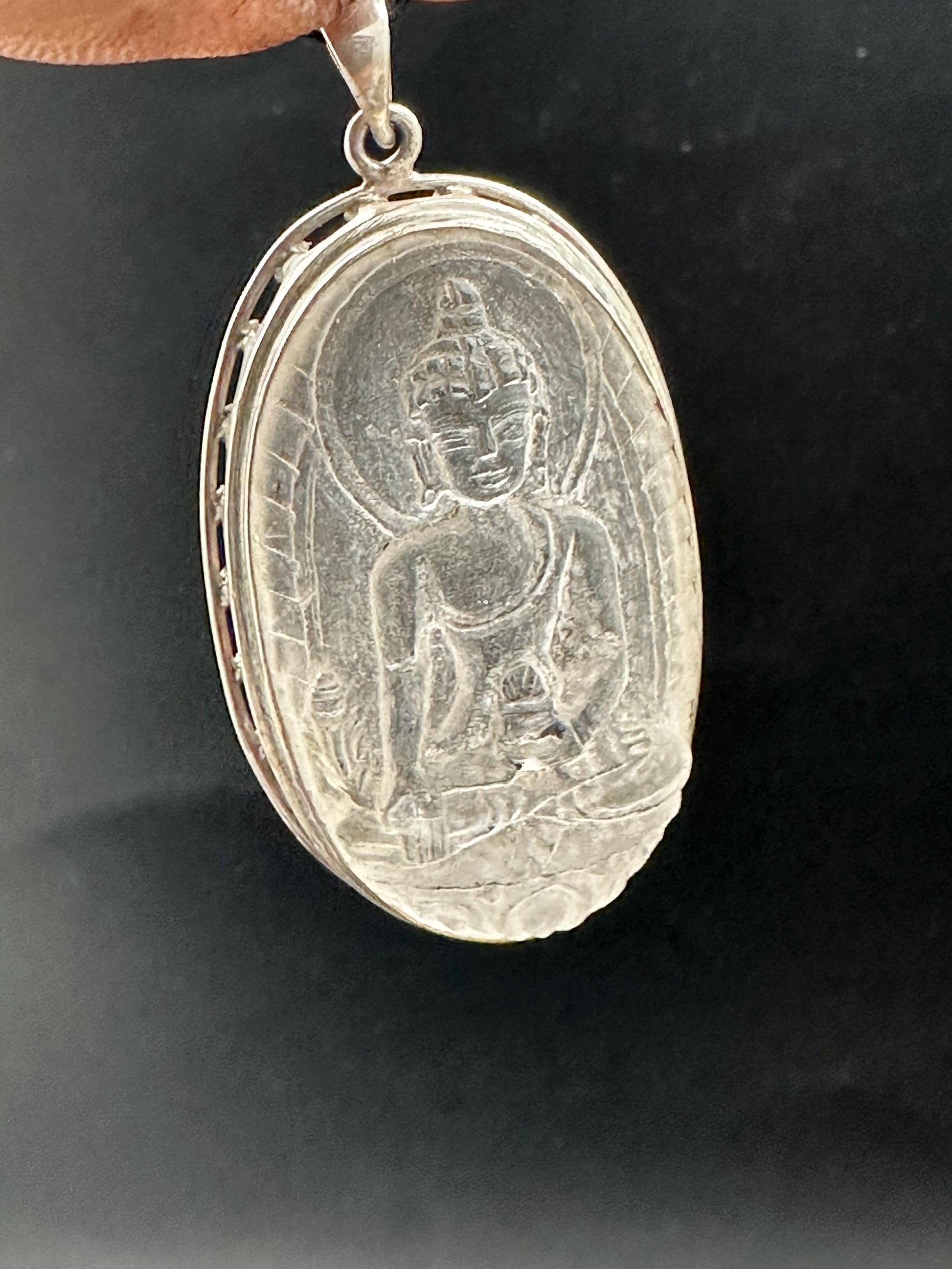 Medicine Buddha pendent, master handcrafted natural quartz crystal with sterling silver