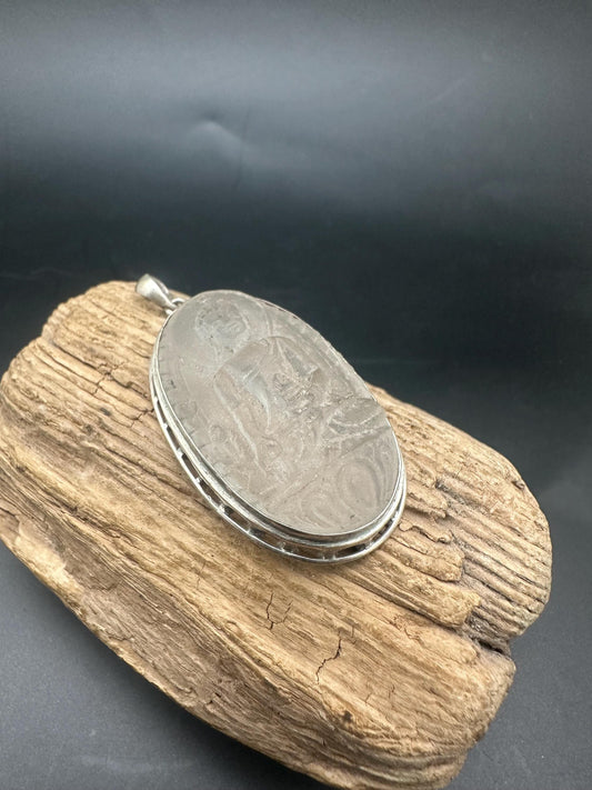 Medicine Buddha pendent, master handcrafted natural quartz crystal with sterling silver