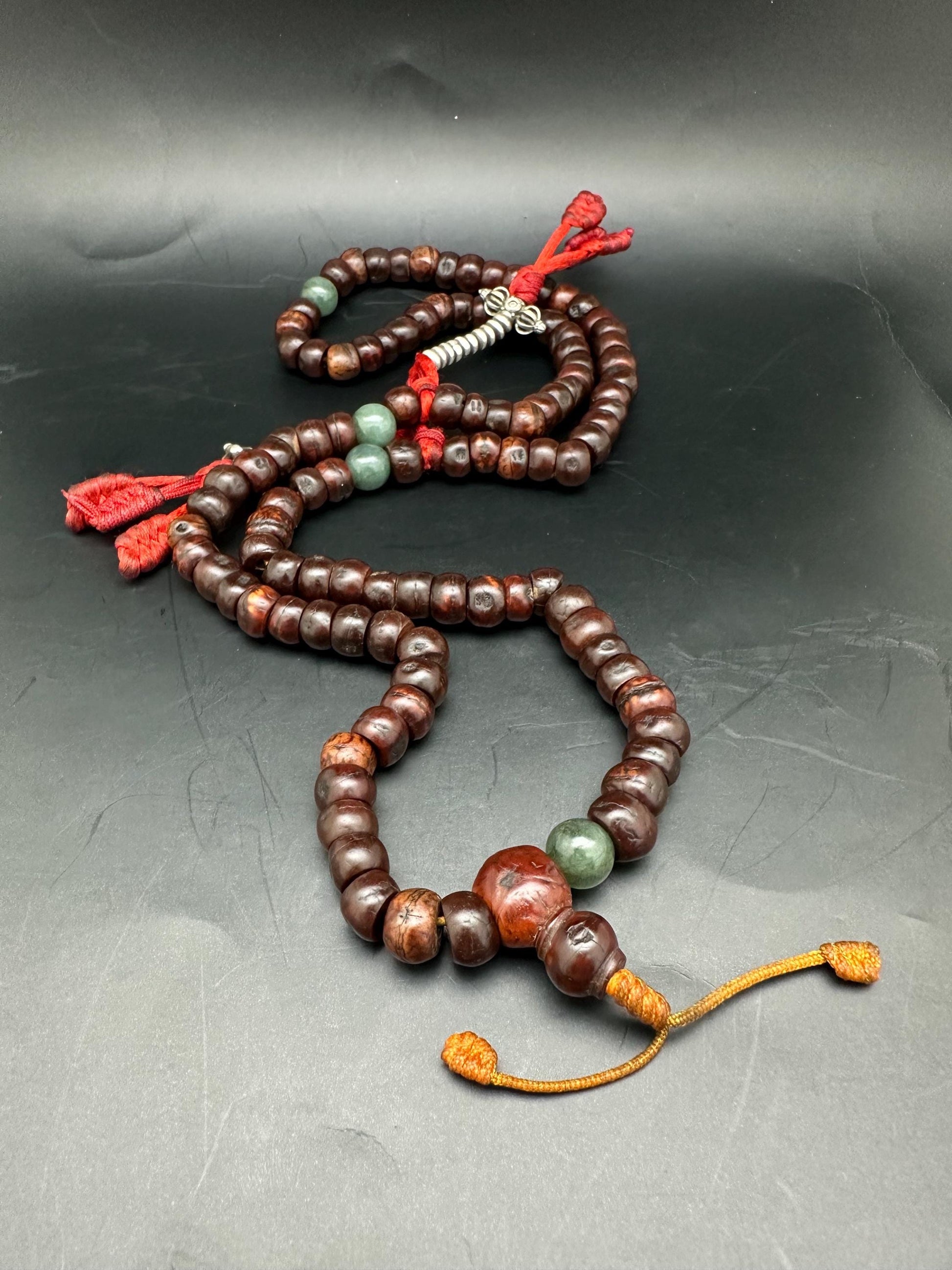 Antique Tibetan Bodhi Chita Prayer Beads, Silver Accents, Rare Practitioner Item