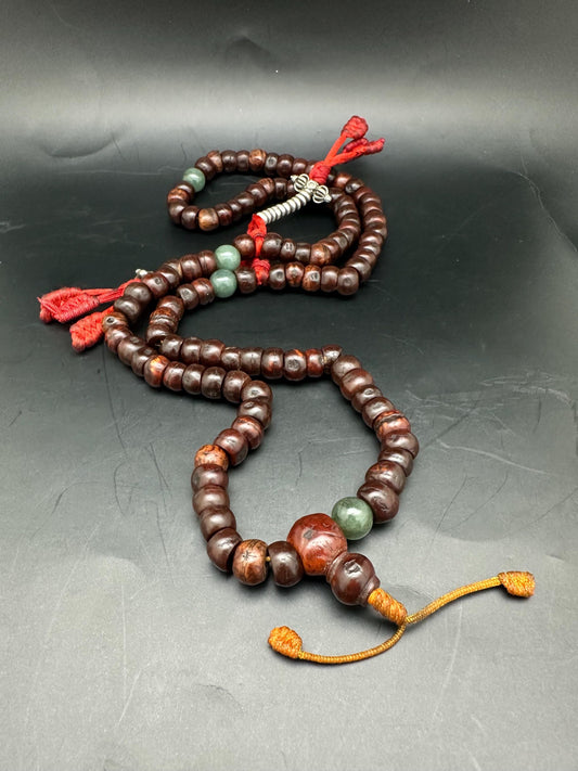 Antique Tibetan Bodhi Chita Prayer Beads, Silver Accents, Rare Practitioner Item