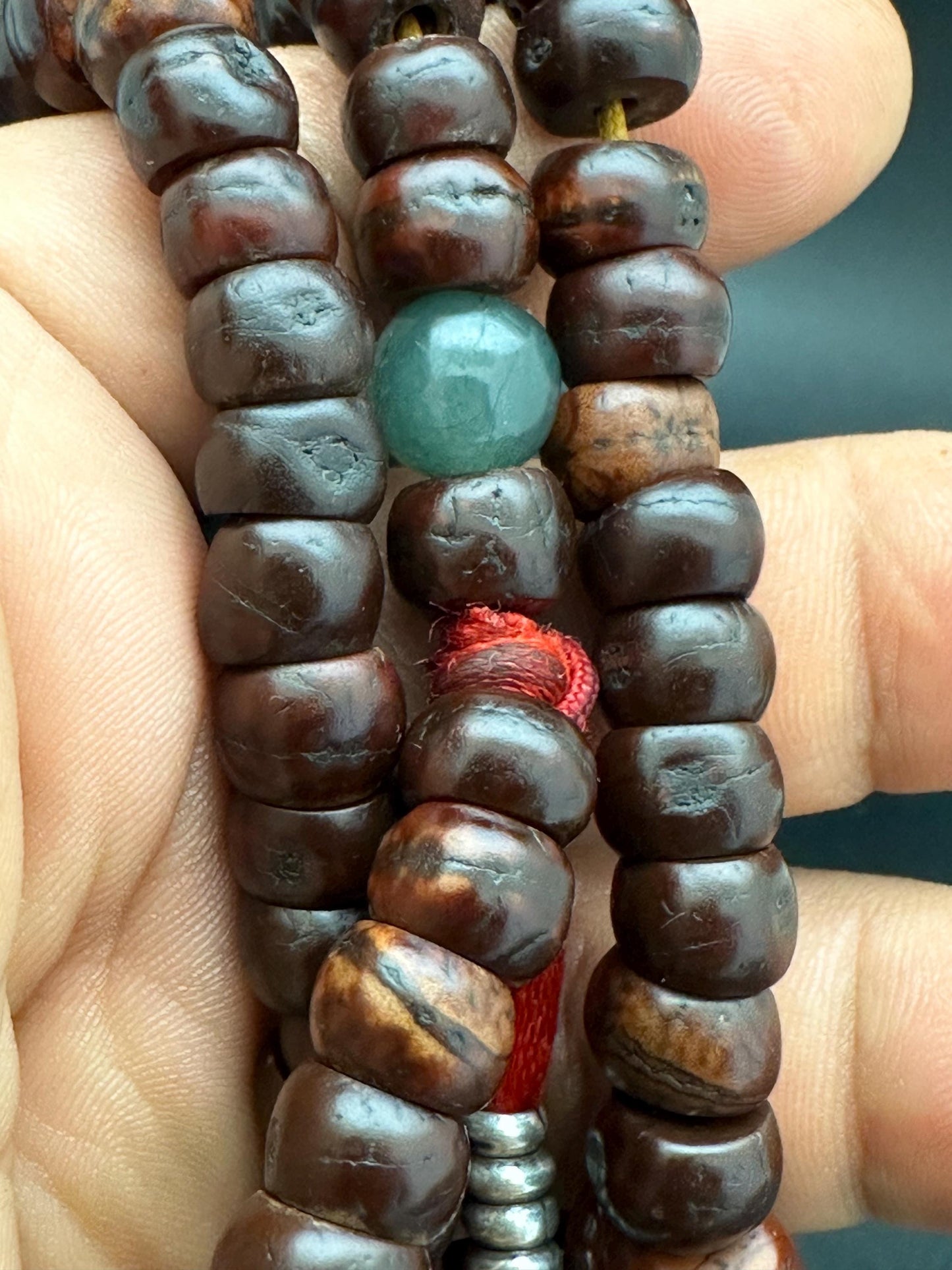 Antique Tibetan Bodhi Chita Prayer Beads, Silver Accents, Rare Practitioner Item