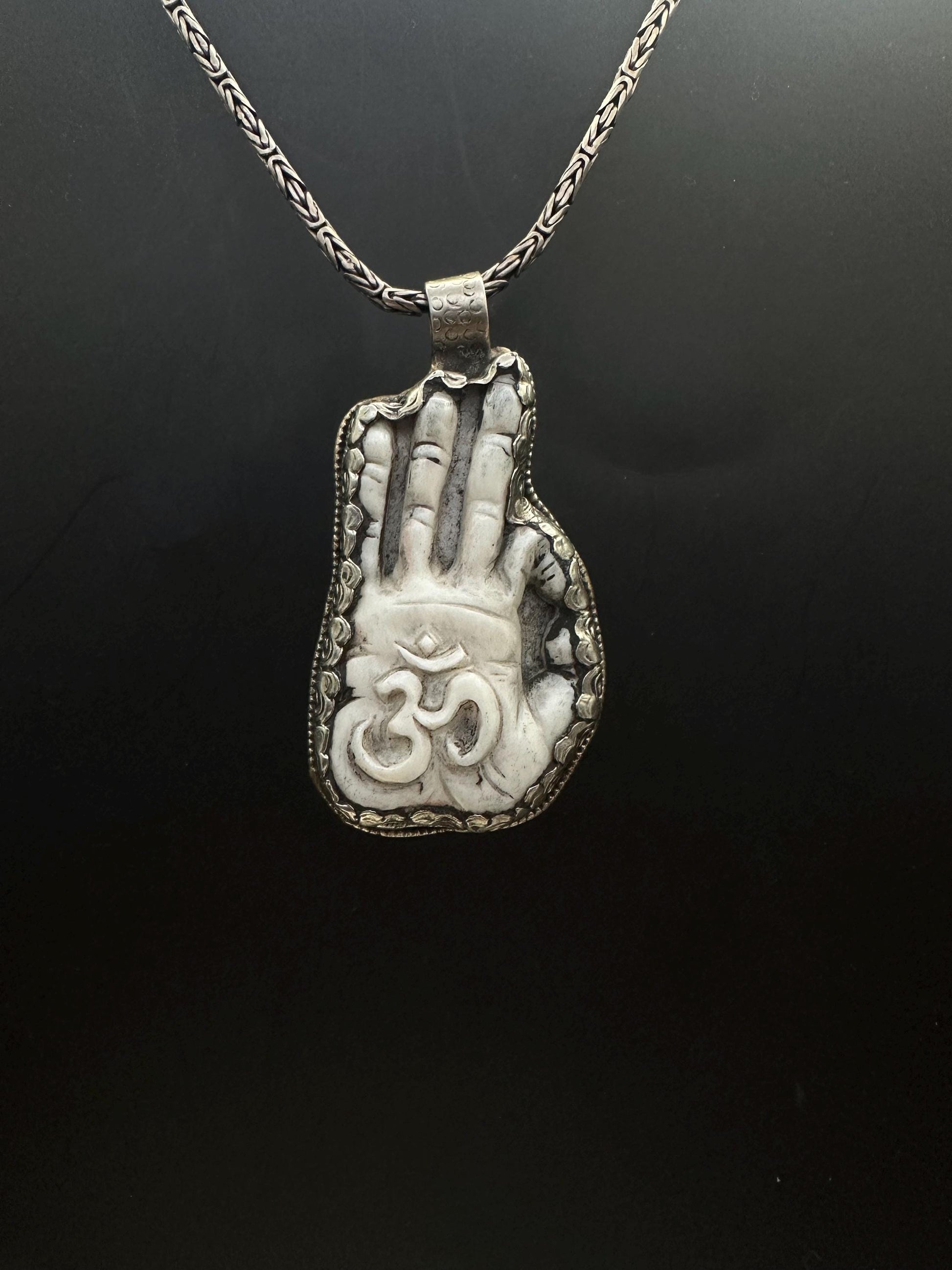 Buddha hand pendent, on mantra pendent, master handcrafted with yak bone
