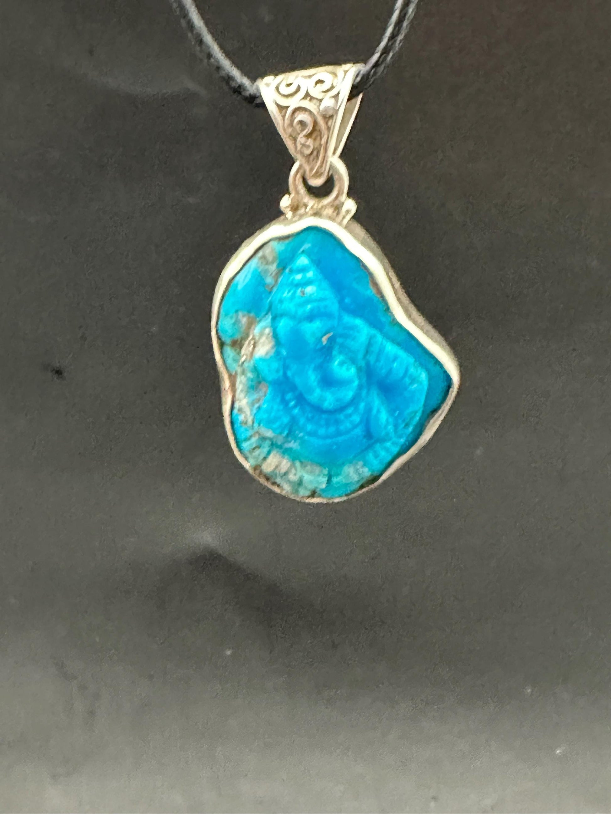 Turquoise Ganesh pendent master handcrafted untreated natural turquoise with sterling silver