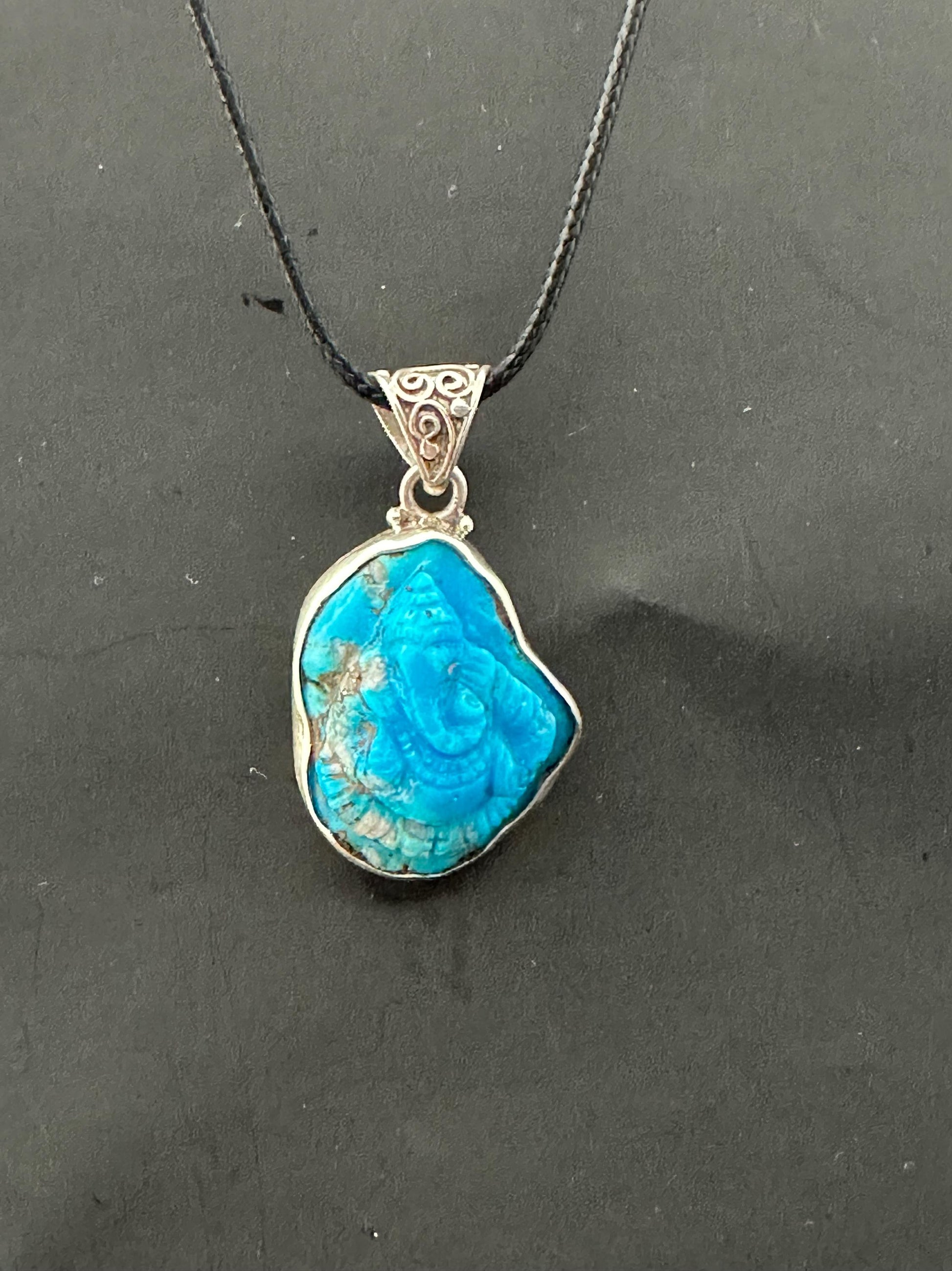 Turquoise Ganesh pendent master handcrafted untreated natural turquoise with sterling silver