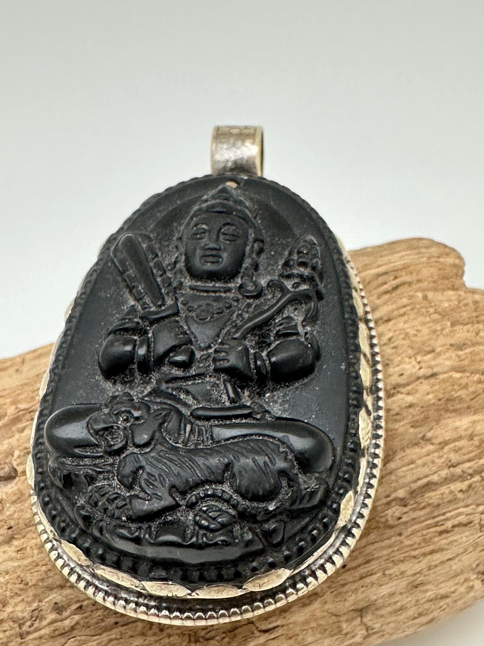 obsidian akasagarbha , boddhisattva, amulet,tibetan silver,