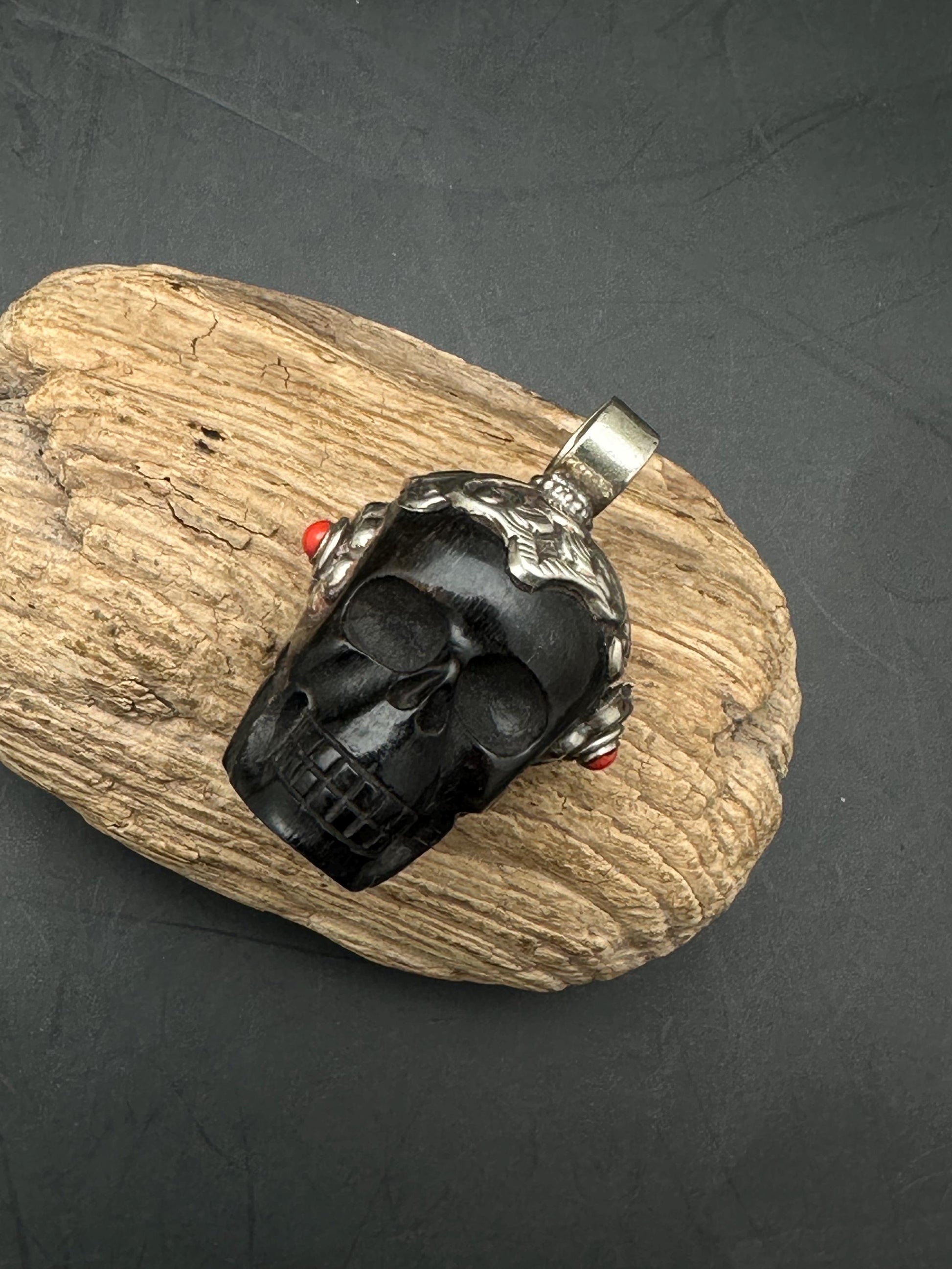 Horn skull present, set with coral , master handcrafted with Tibetan silver