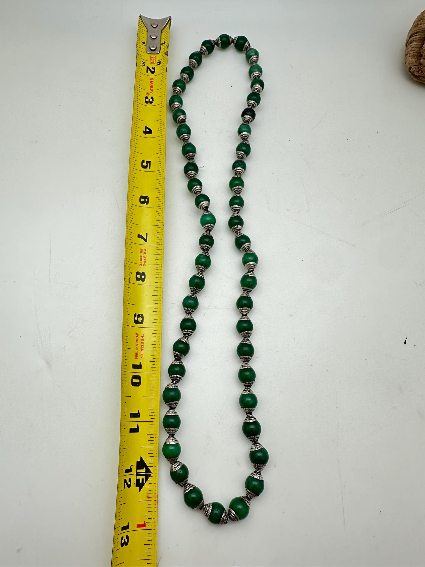 Jade bead maka, Handcrafted Nepal Jewelry Making Beads, Brass & Tibetan Silver Capped