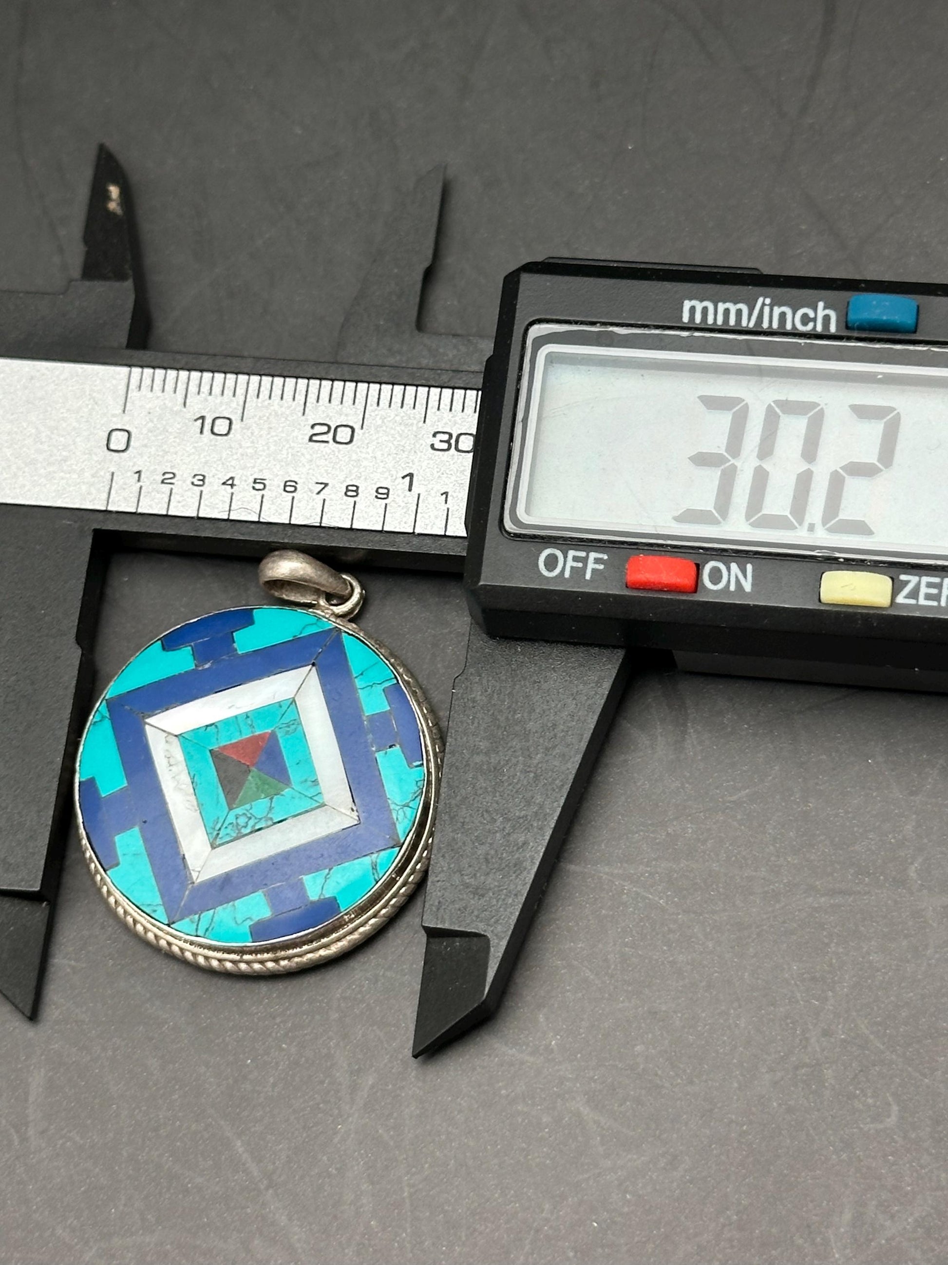 Mandala pendent, inlay turquoise and lapis master handcrafted with sterling silver