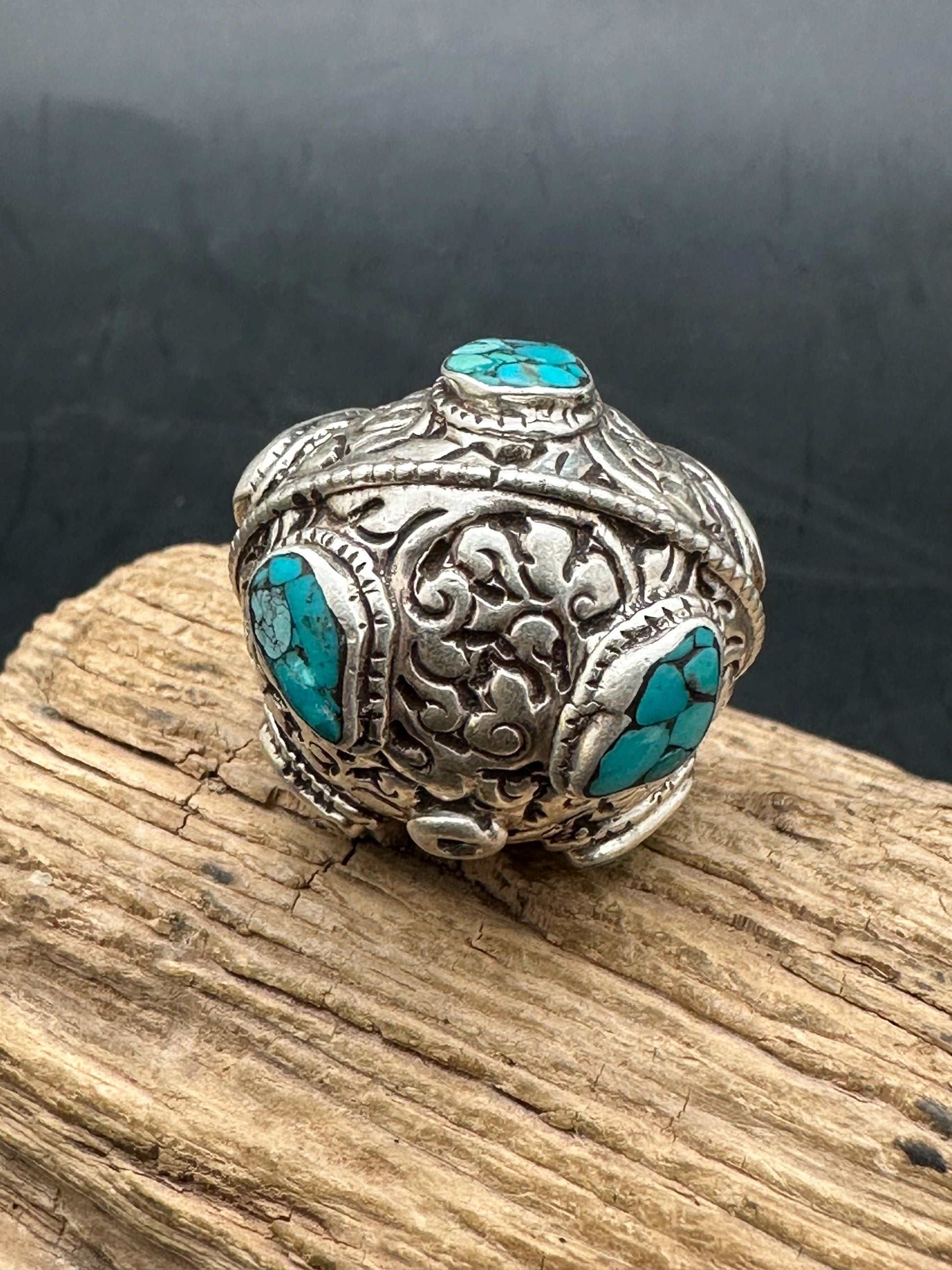 Tibetan turquoise beads, sterling silver bead, inlaid turquoise and coral, all natural