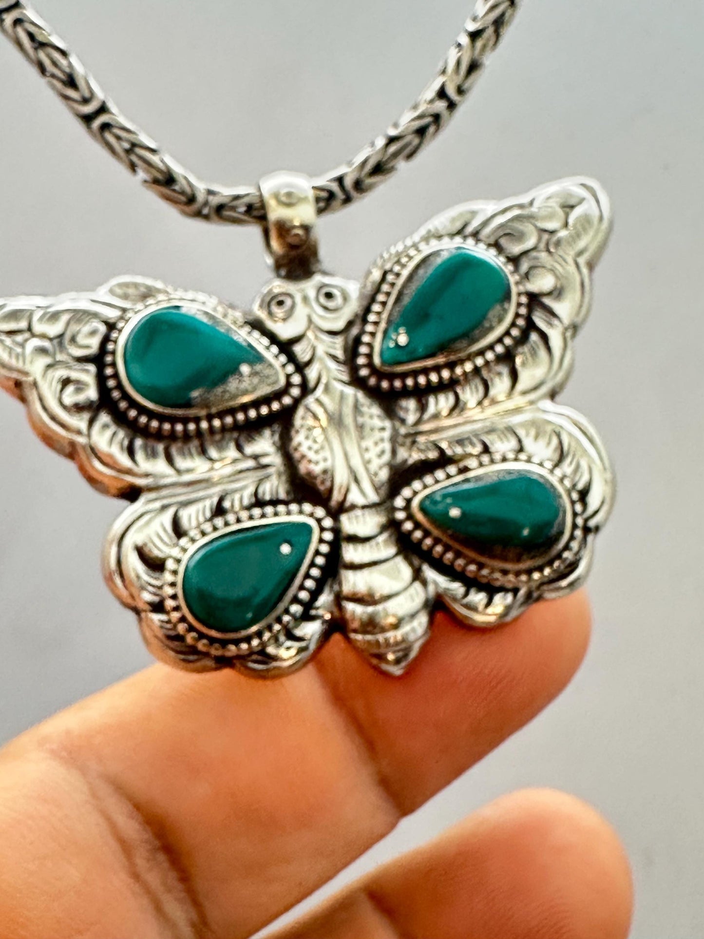 Handcrafted,Butterfly Pendant,natural turquoise , Tibetan silver, bug pendant