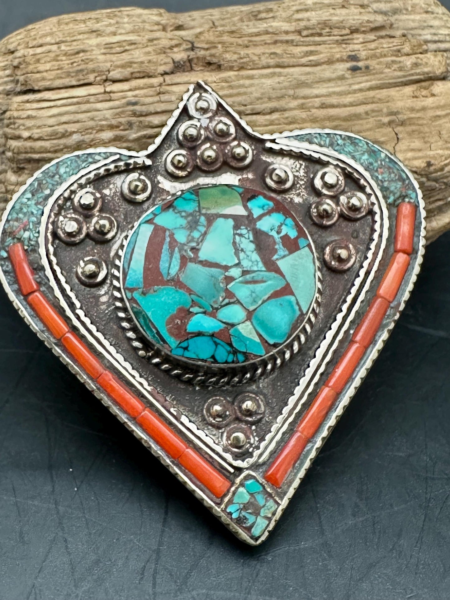 Tibetan jewelry, inlaid turquoise and coral with Tibetan silver