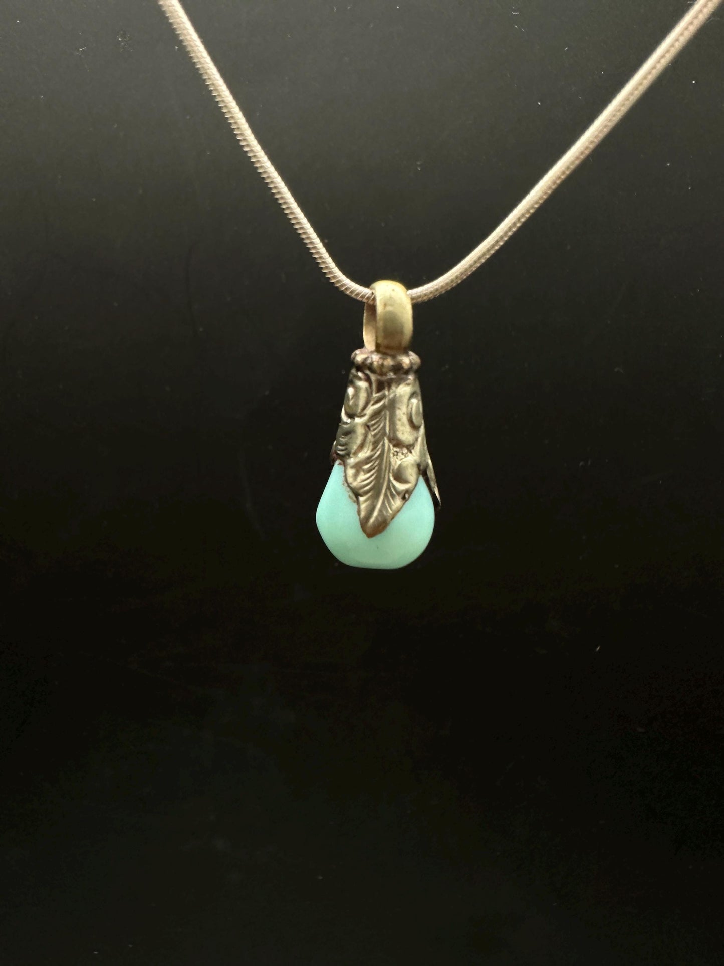 Handcrafted Teardrop Peruvian Opal Pendant, Tibetan Silver Capped Charm (25mmX9.5mm)