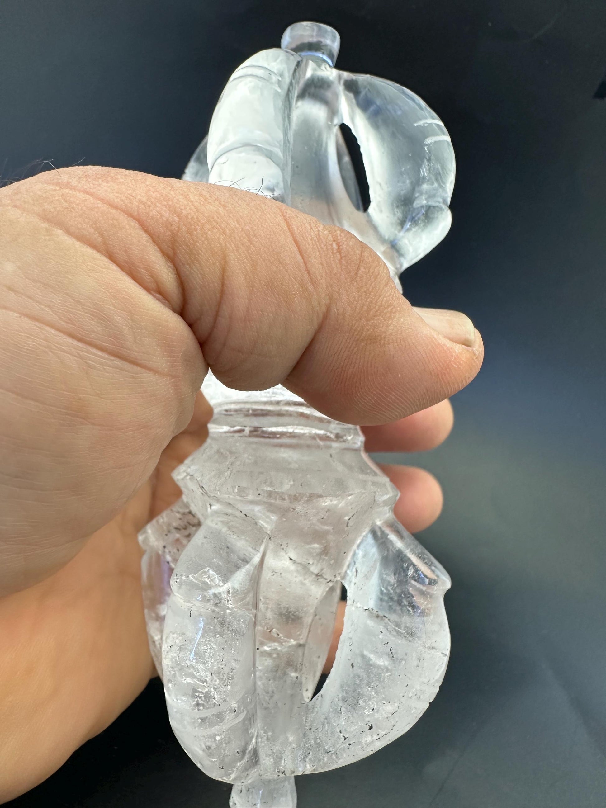 Quartz crystal vajra, ritual object, master handcrafted