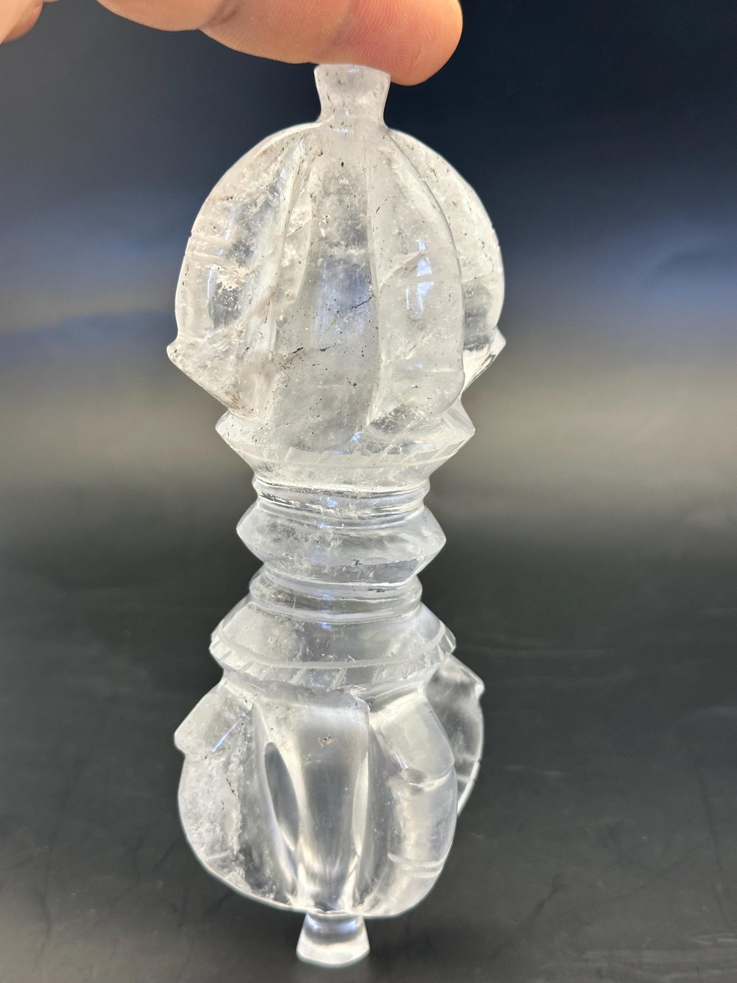 Quartz crystal vajra, ritual object, master handcrafted