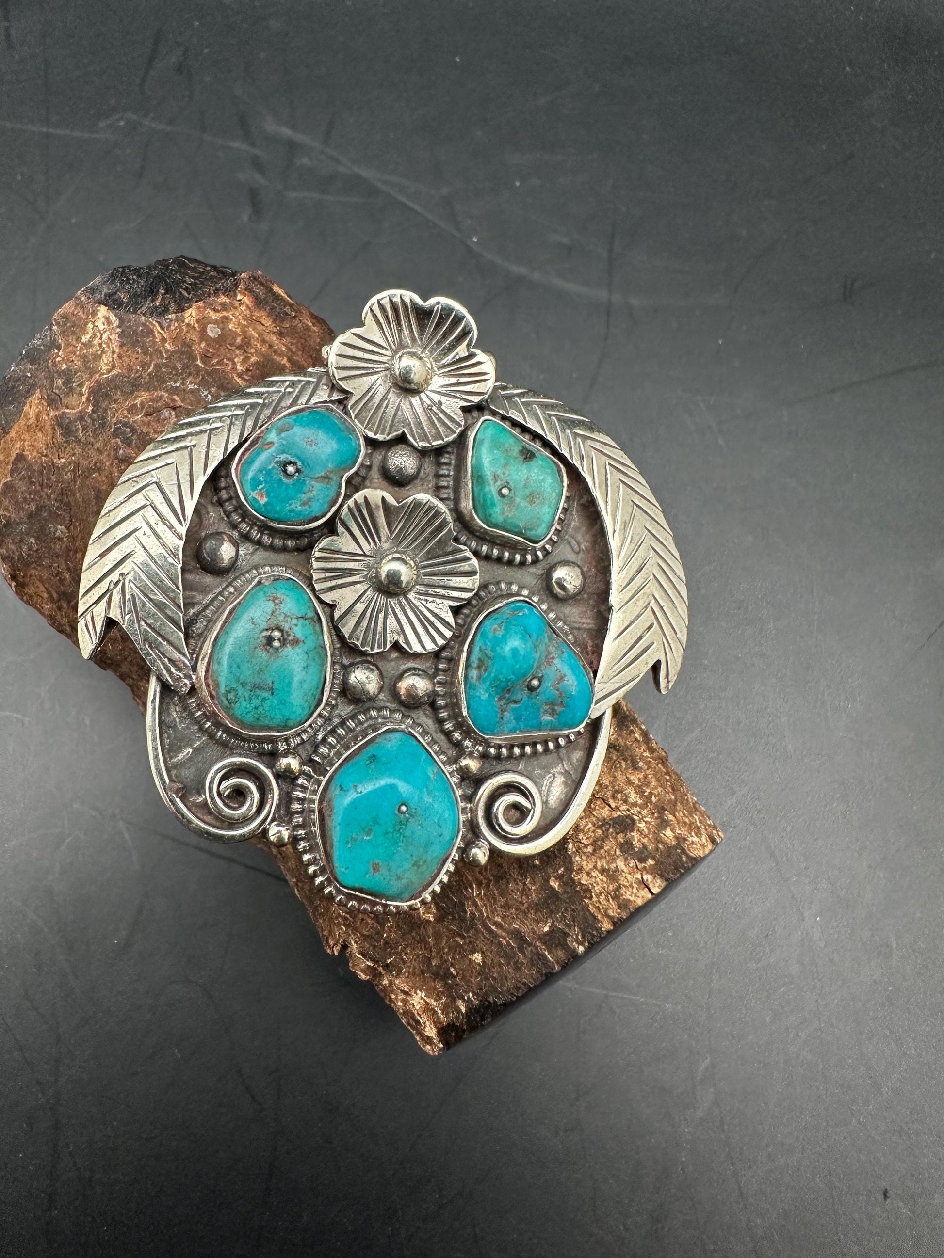 Turquoise pendent, untreated natural turquoise, master handcrafted with Tibetan silver from Nepal