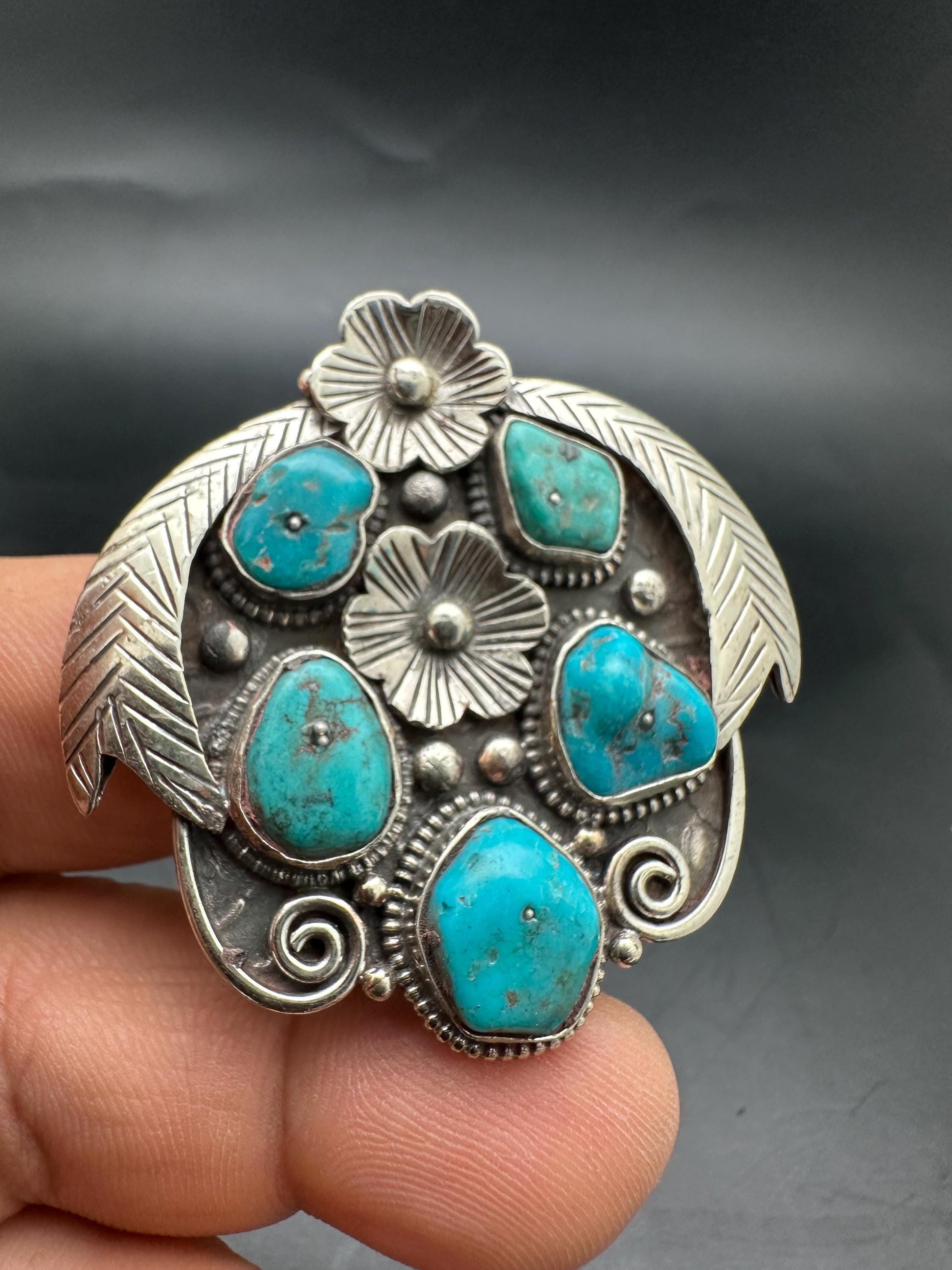 Turquoise pendent, untreated natural turquoise, master handcrafted with Tibetan silver from Nepal