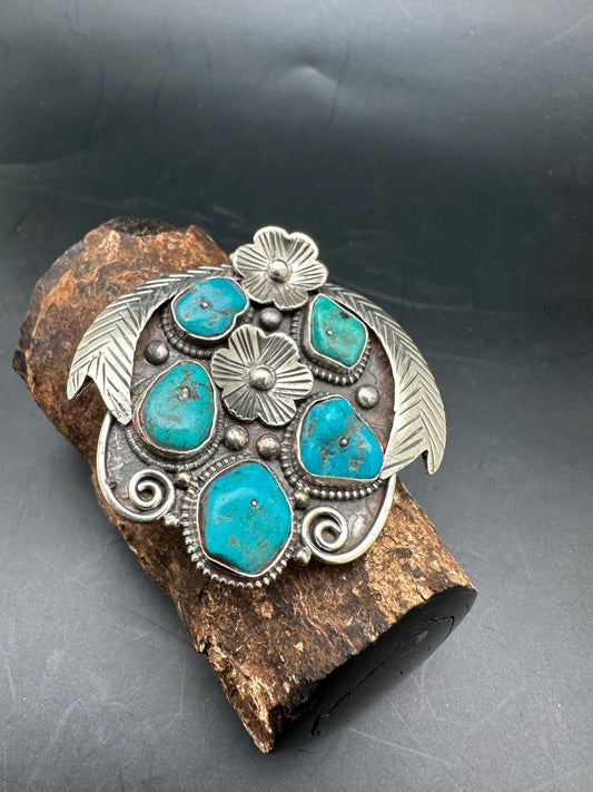 Turquoise pendent, untreated natural turquoise, master handcrafted with Tibetan silver from Nepal