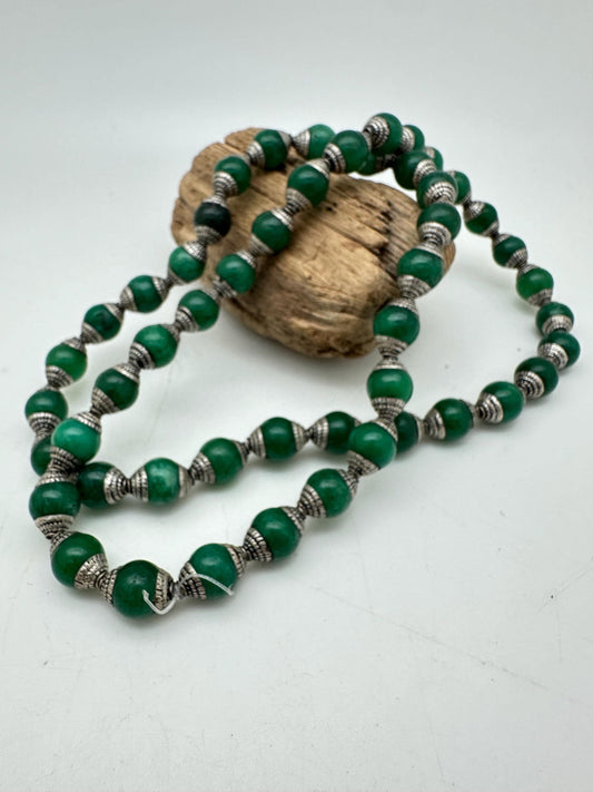 Jade bead maka, Handcrafted Nepal Jewelry Making Beads, Brass & Tibetan Silver Capped