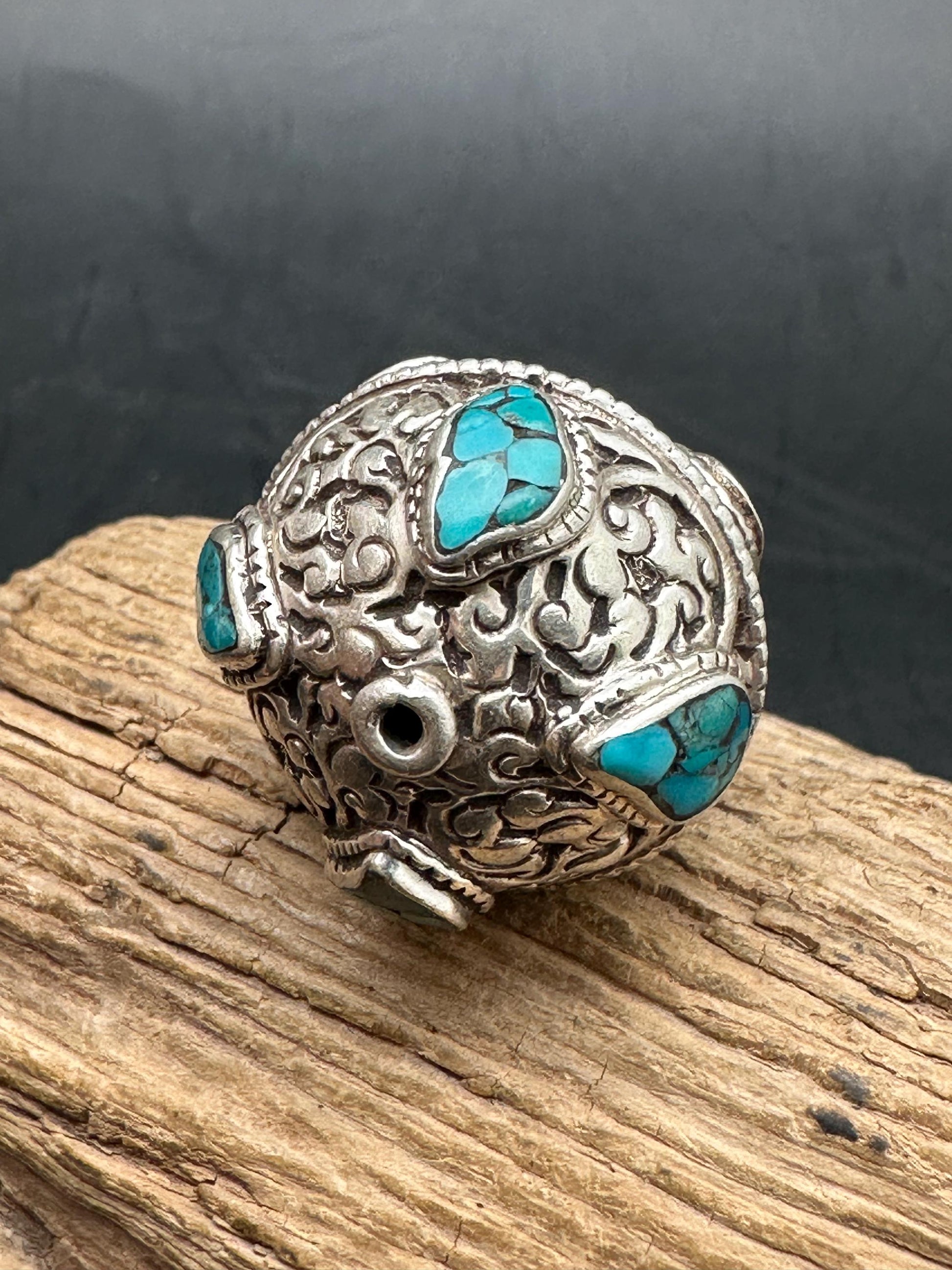 Tibetan turquoise beads, sterling silver bead, inlaid turquoise and coral, all natural