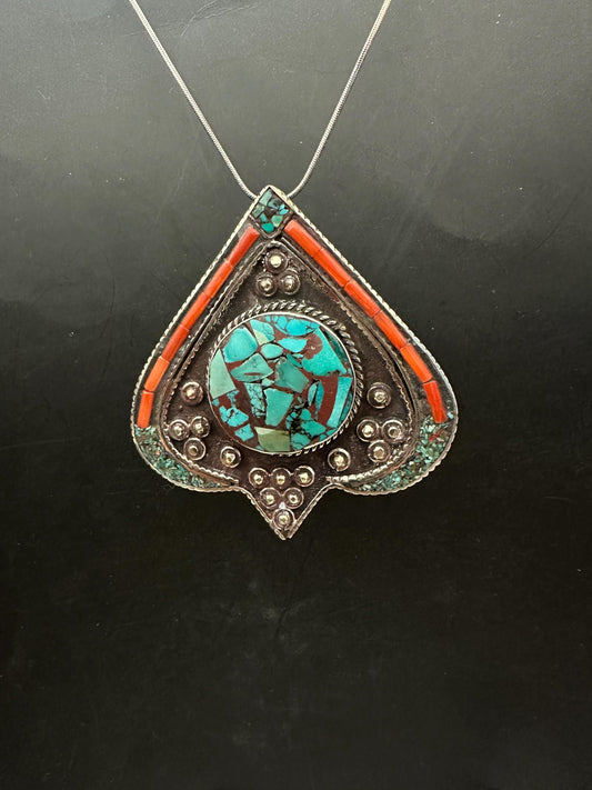 Tibetan jewelry, inlaid turquoise and coral with Tibetan silver