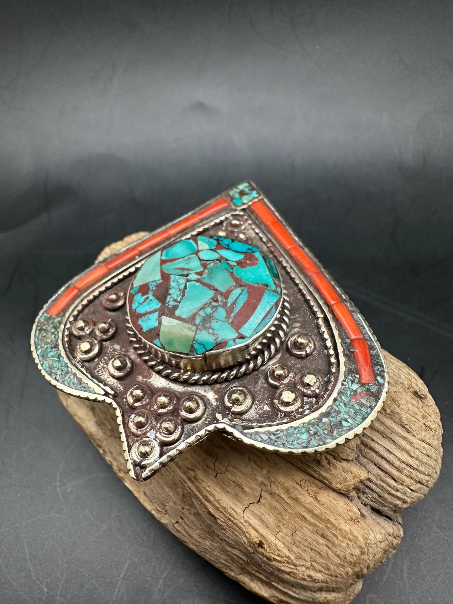 Tibetan jewelry, inlaid turquoise and coral with Tibetan silver