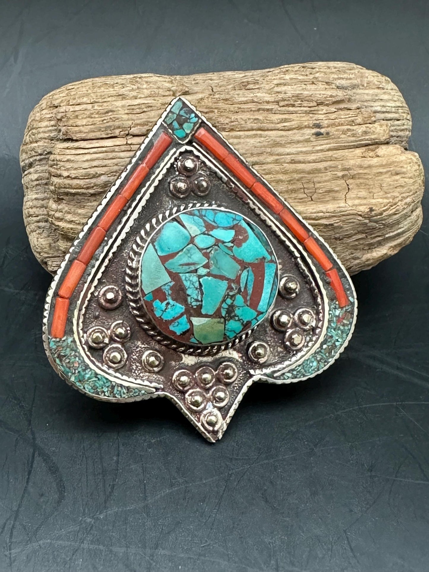 Tibetan jewelry, inlaid turquoise and coral with Tibetan silver