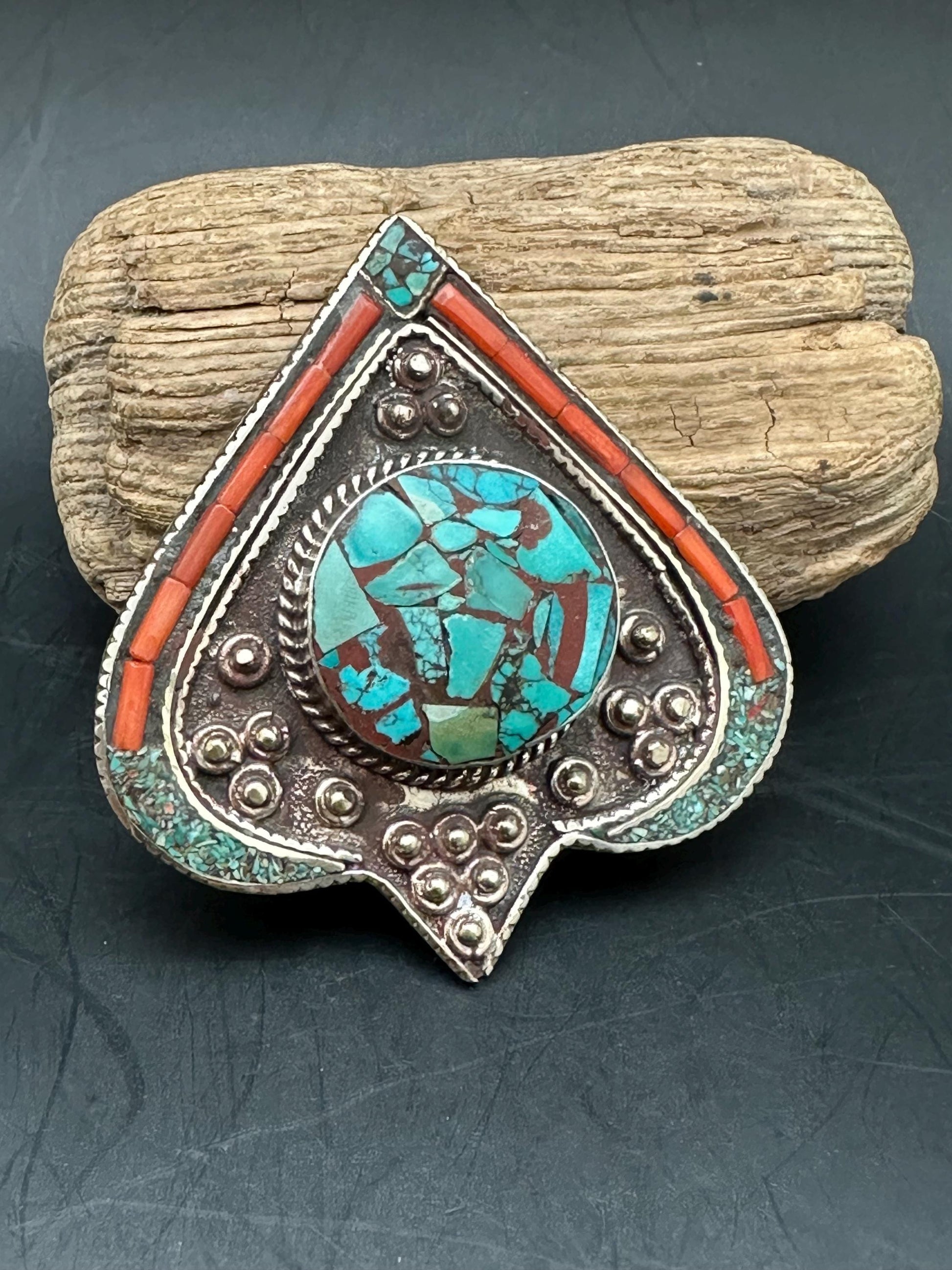 Tibetan jewelry, inlaid turquoise and coral with Tibetan silver