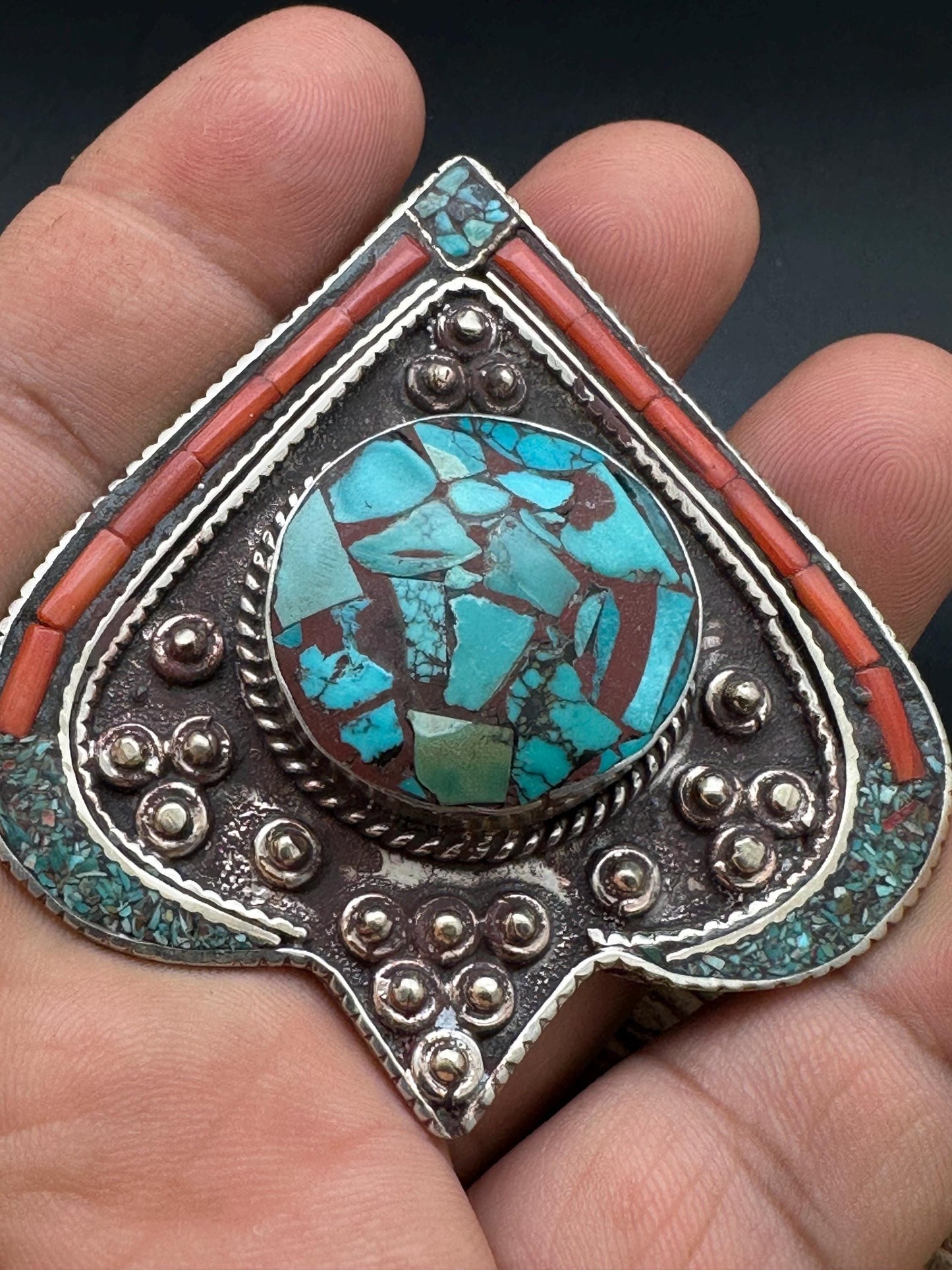 Tibetan jewelry, inlaid turquoise and coral with Tibetan silver