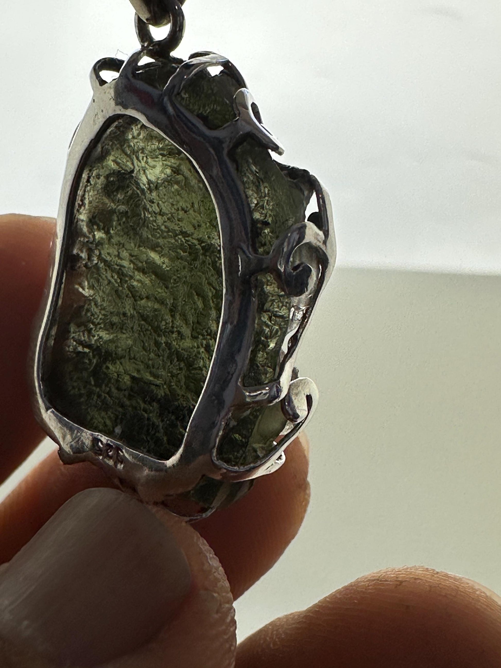 Moldevite green tara, master handcrafted with sterling silver, natural moldebite