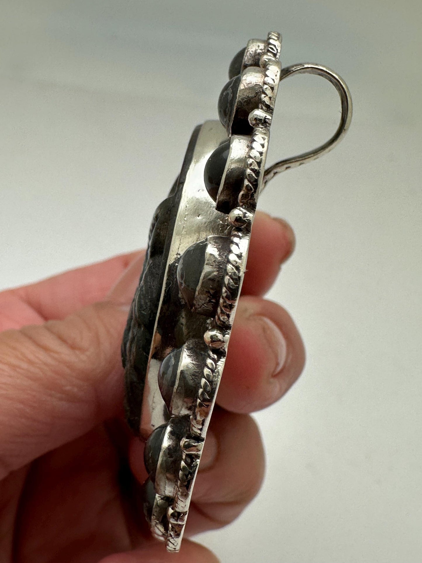 Wolf pendant, labradorite carved,handcrafted, Tibetan silver,67mmX56.7mm and weighs 54 gm
