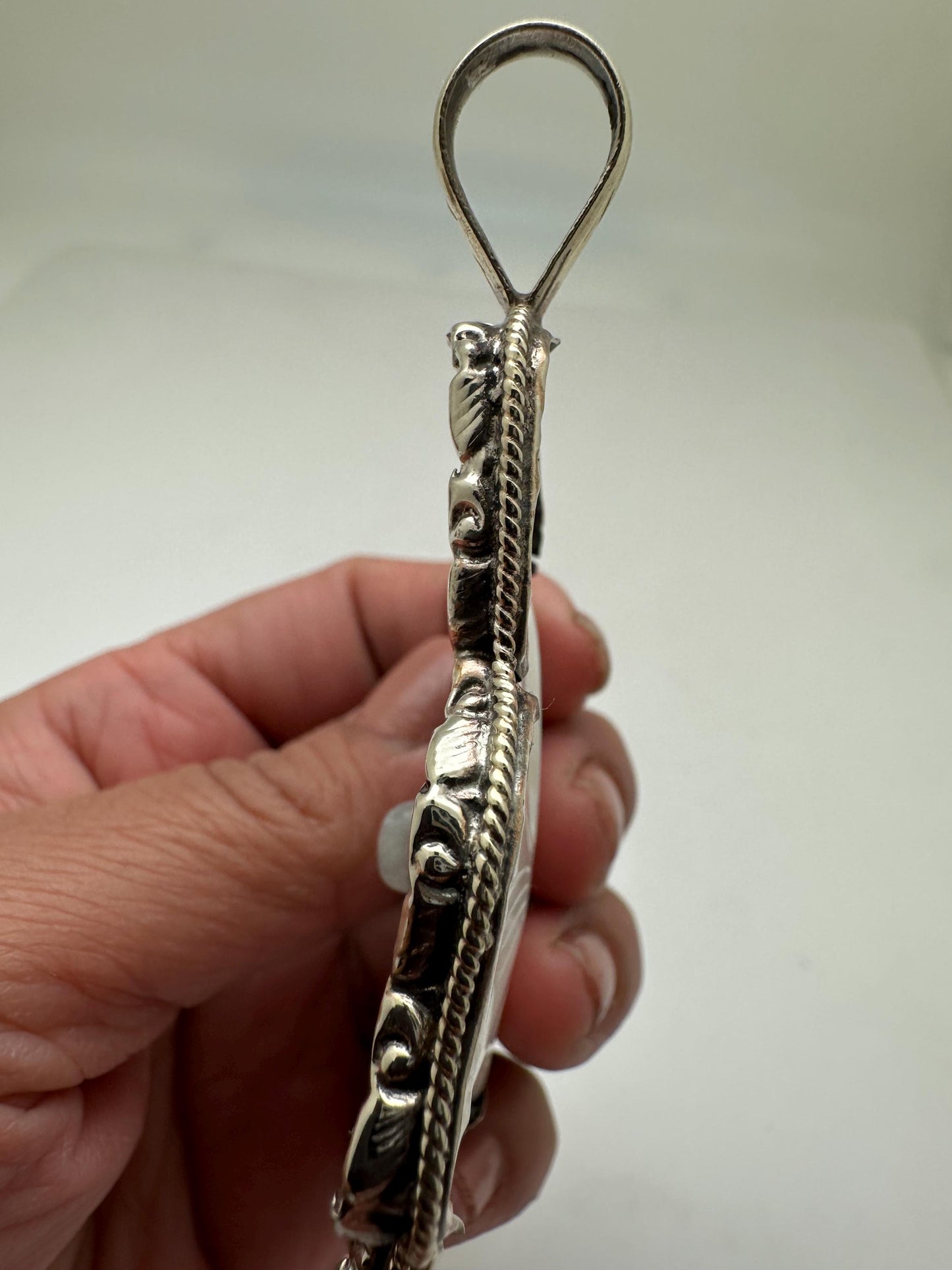 Abolone flower pendant,moonstone,lapis,labradorite,turquoise Tibetan silver, handcrafted,Nepalese