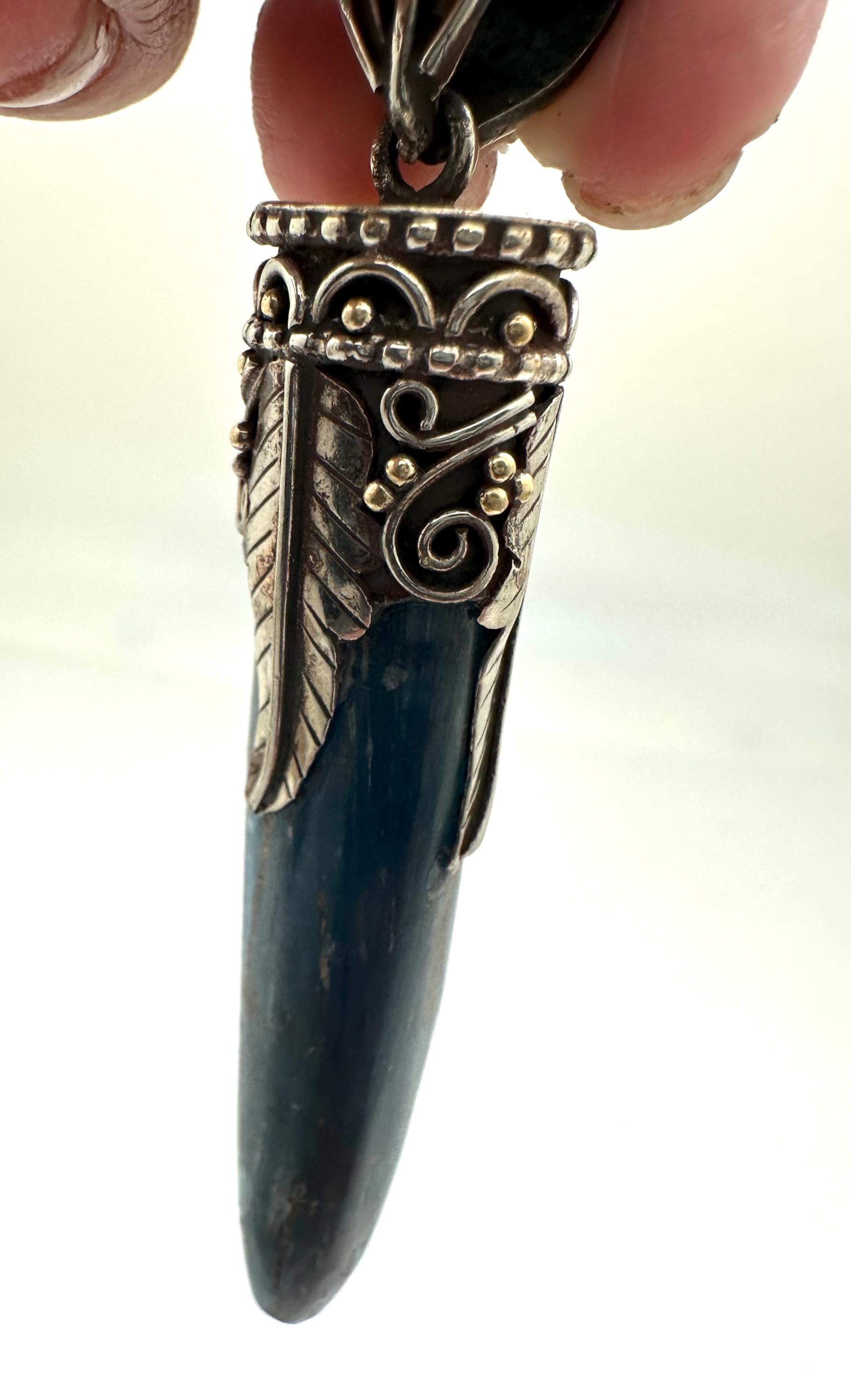 Kyanite pendant ,handcrafted, Tibetan silver,floral,Nepalese,81mmX12mm,weighs about 24gm
