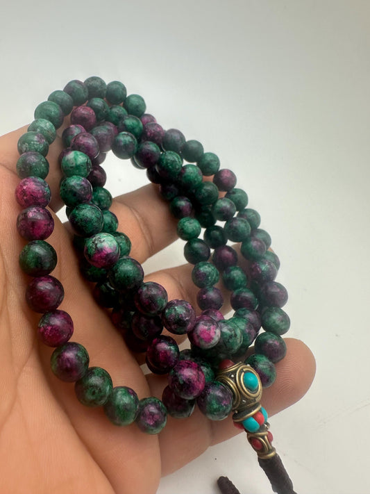 Ruby mala,necklace, prayer Bead, ruby zoisite, natural stone