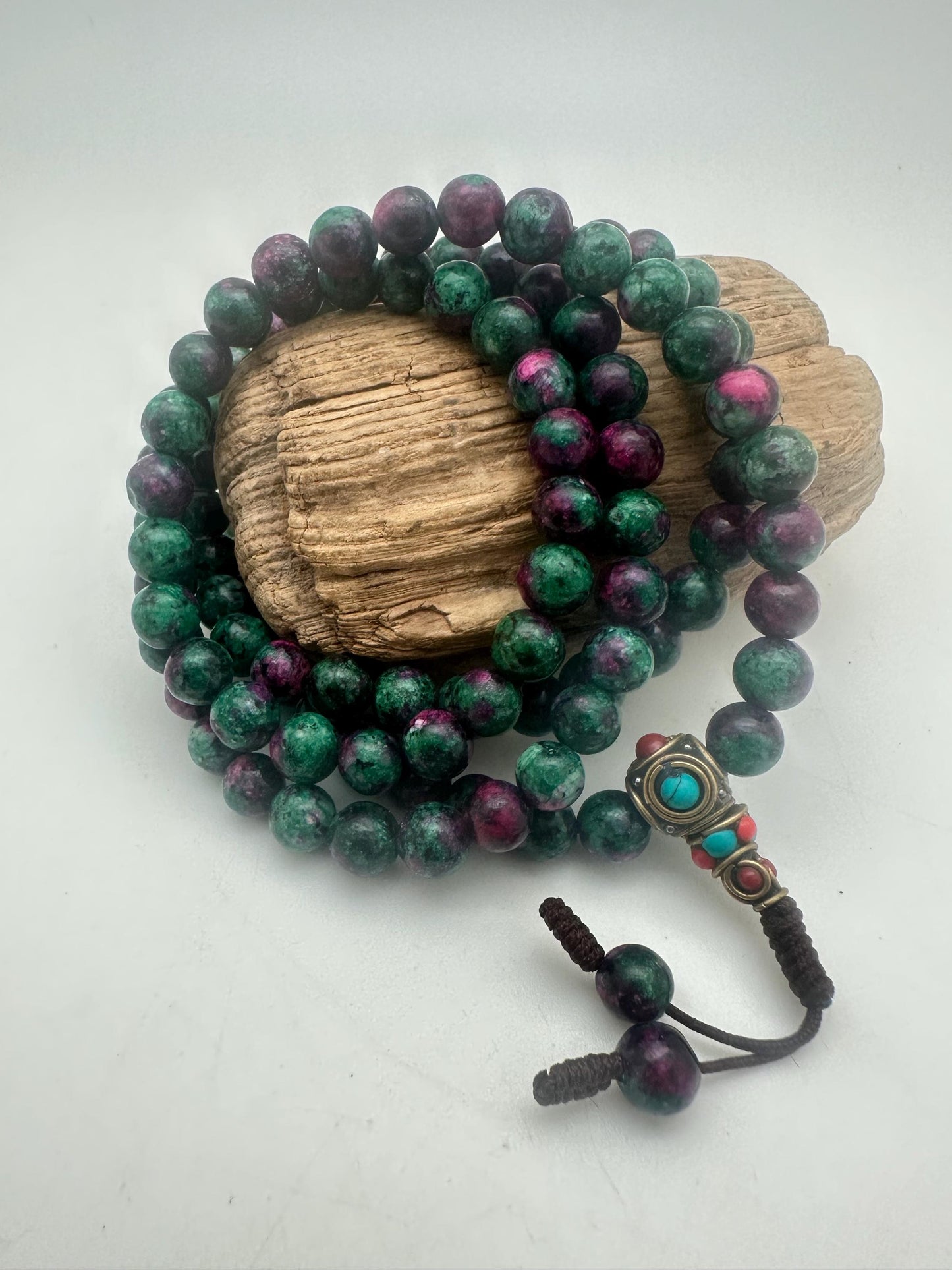 Ruby mala,necklace, prayer Bead, ruby zoisite, natural stone