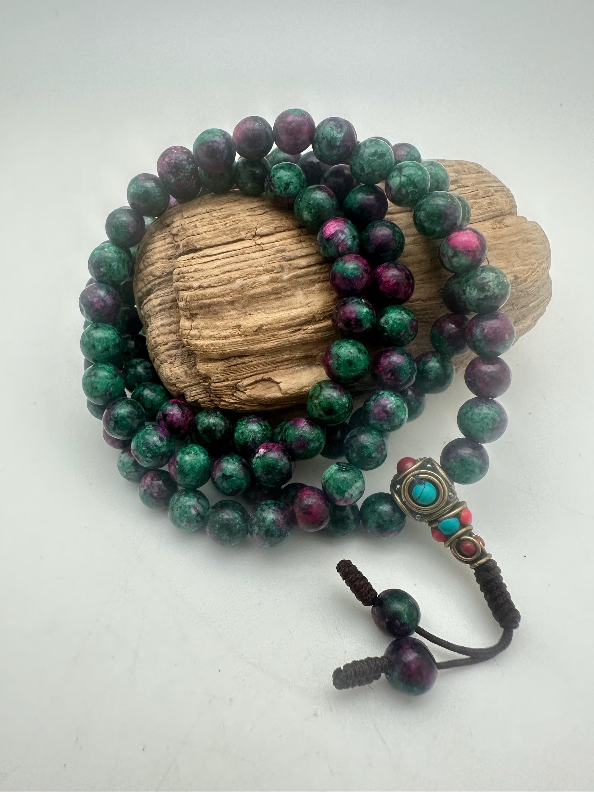 Ruby mala,necklace, prayer Bead, ruby zoisite, natural stone