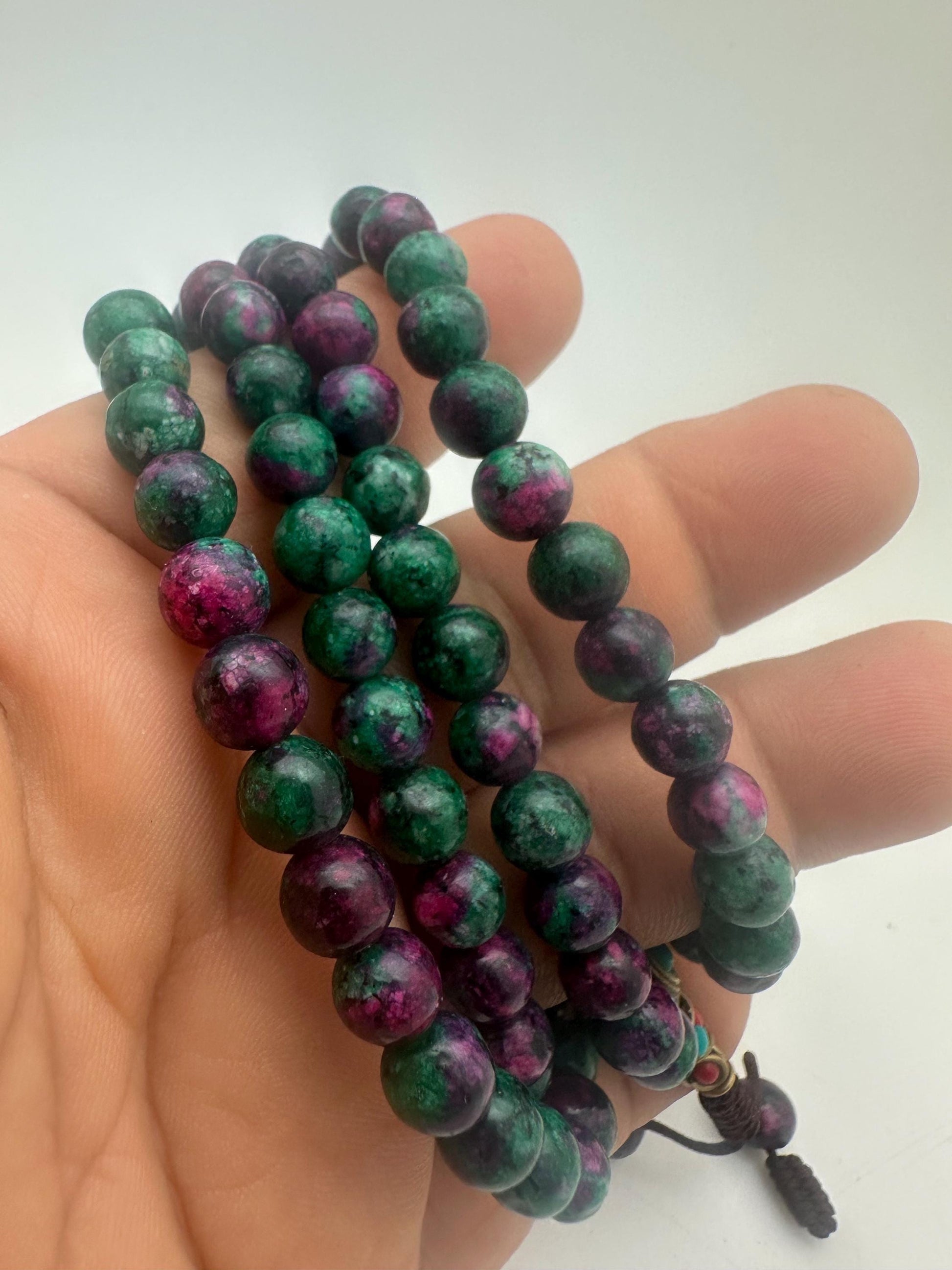 Ruby mala,necklace, prayer Bead, ruby zoisite, natural stone