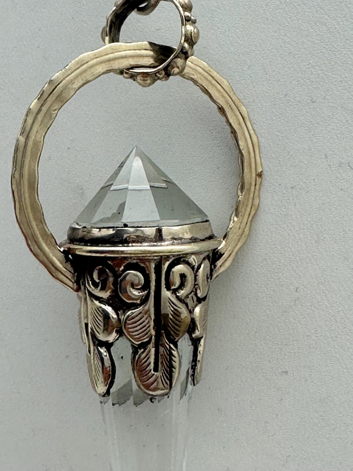 Quartz crystal double point pendant,lapis,handcrafted,Tibetan repousse silver, 70mmX17mm, weighs about 24gm