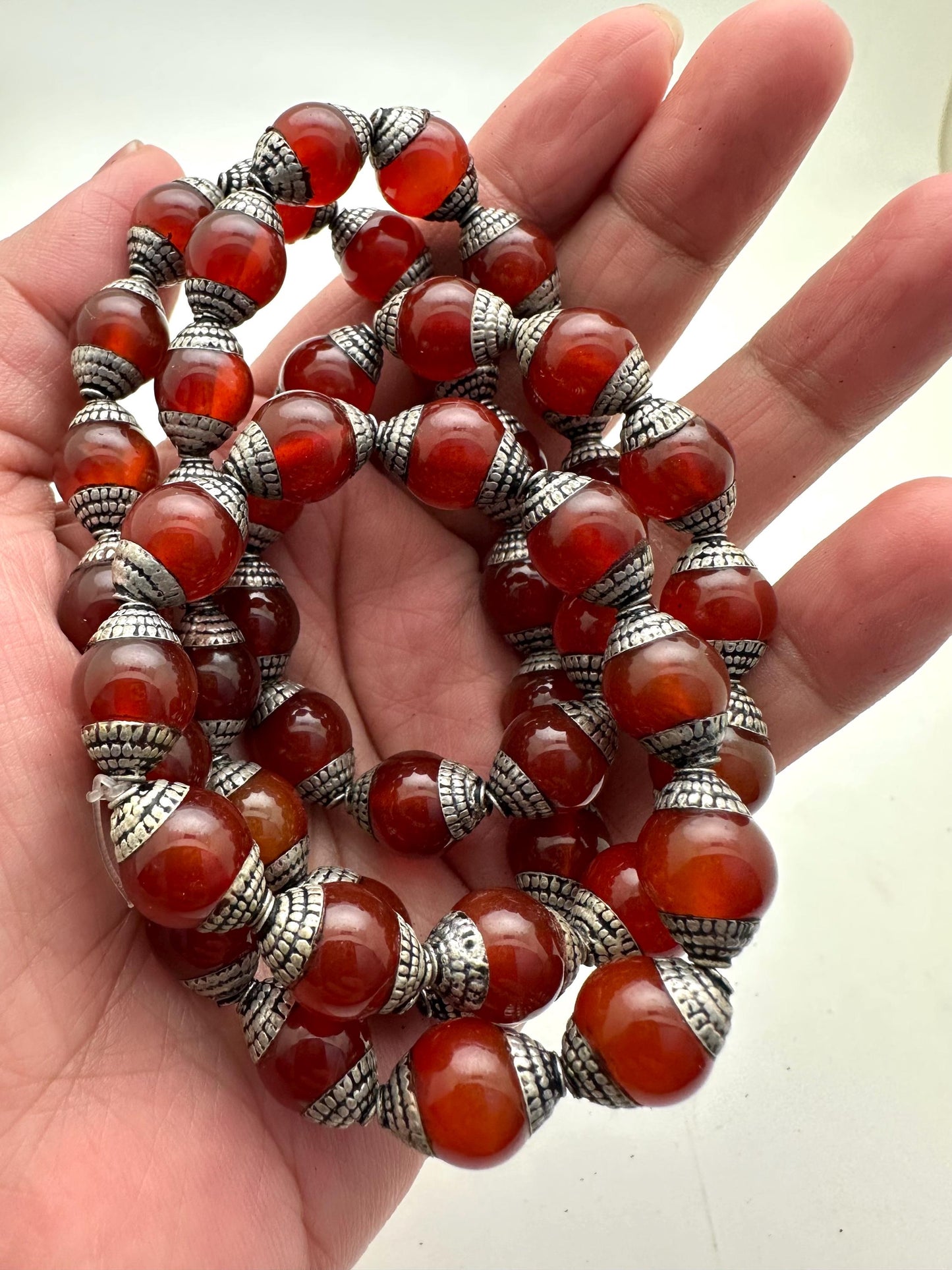 Carnilian beads, carnilian necklace,handcrafted,Tibetan silver,Nepalese