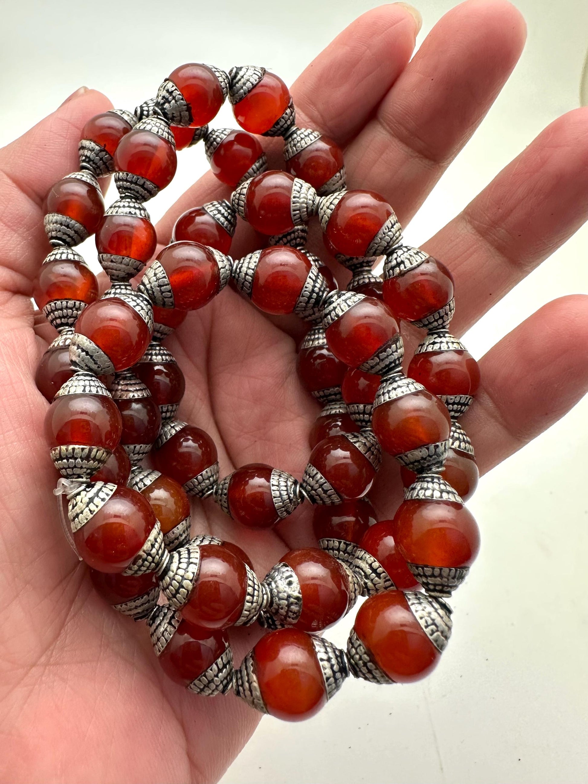 Carnilian beads, carnilian necklace,handcrafted,Tibetan silver,Nepalese
