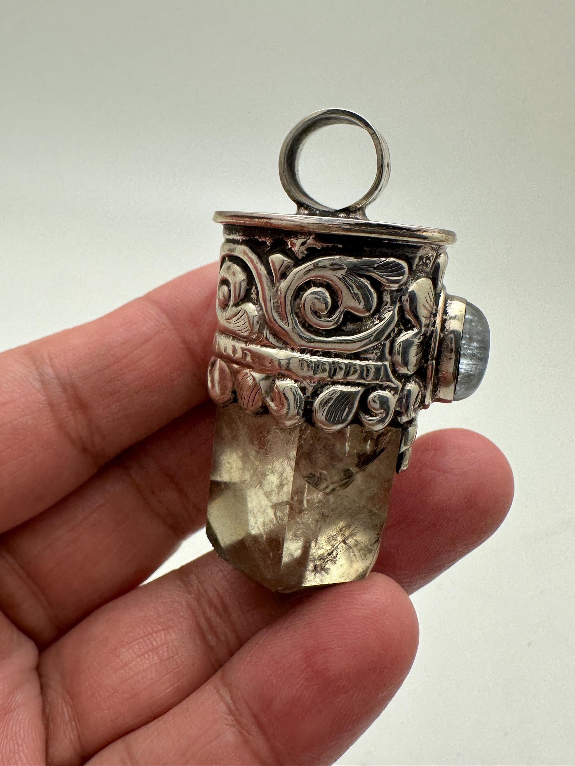 Citrine point pendant, moonstone,handcrafted, Tibetan silver,ethnic style,Nepalese