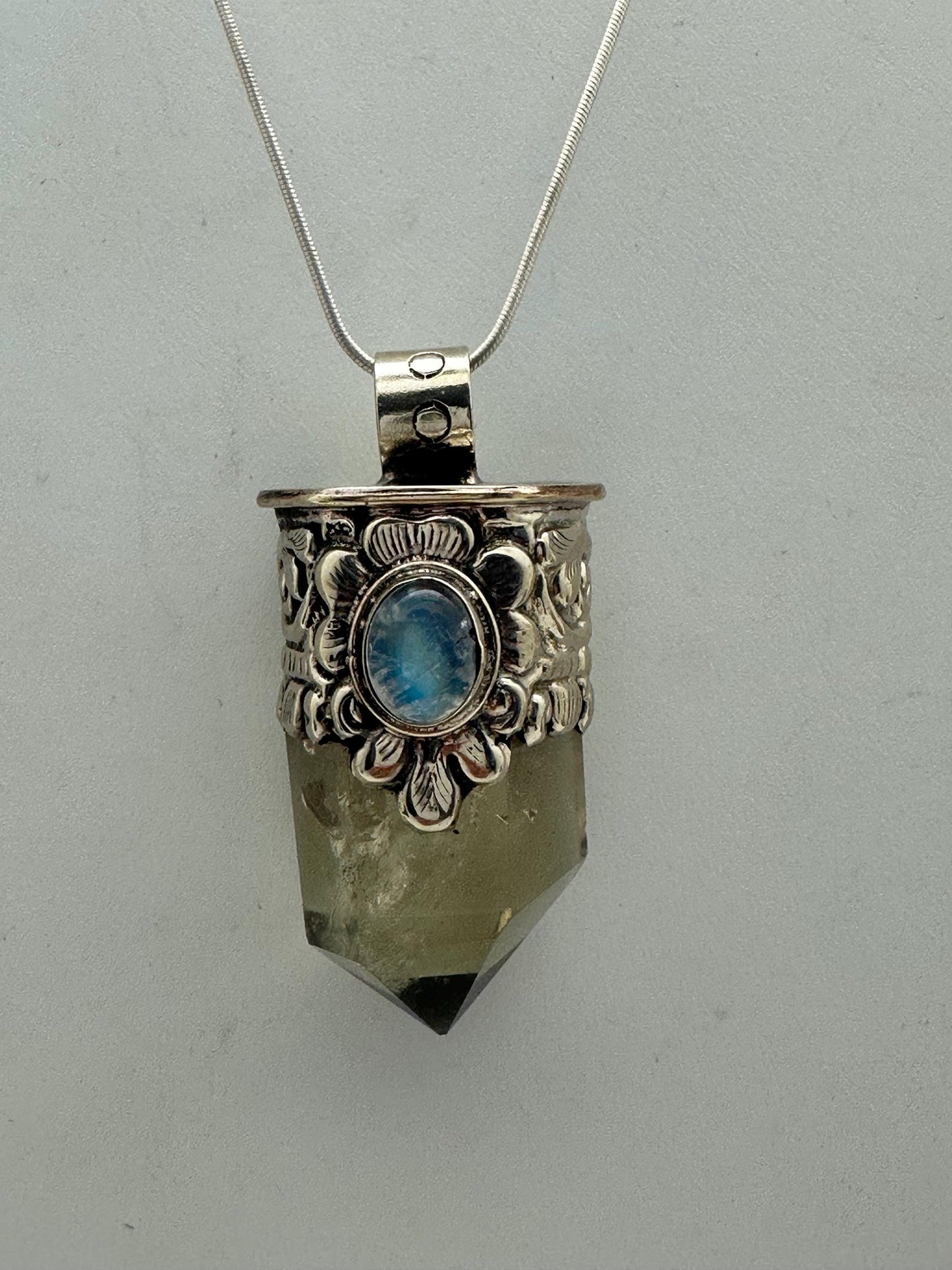 Citrine point pendant, moonstone,handcrafted, Tibetan silver,ethnic style,Nepalese
