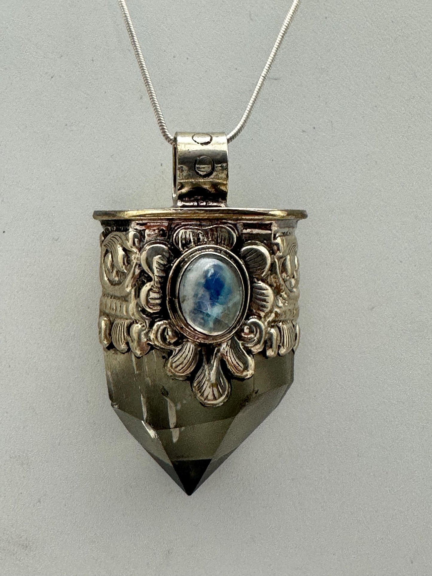 Citrine point pendant, moonstone,handcrafted, Tibetan silver,ethnic style,Nepalese