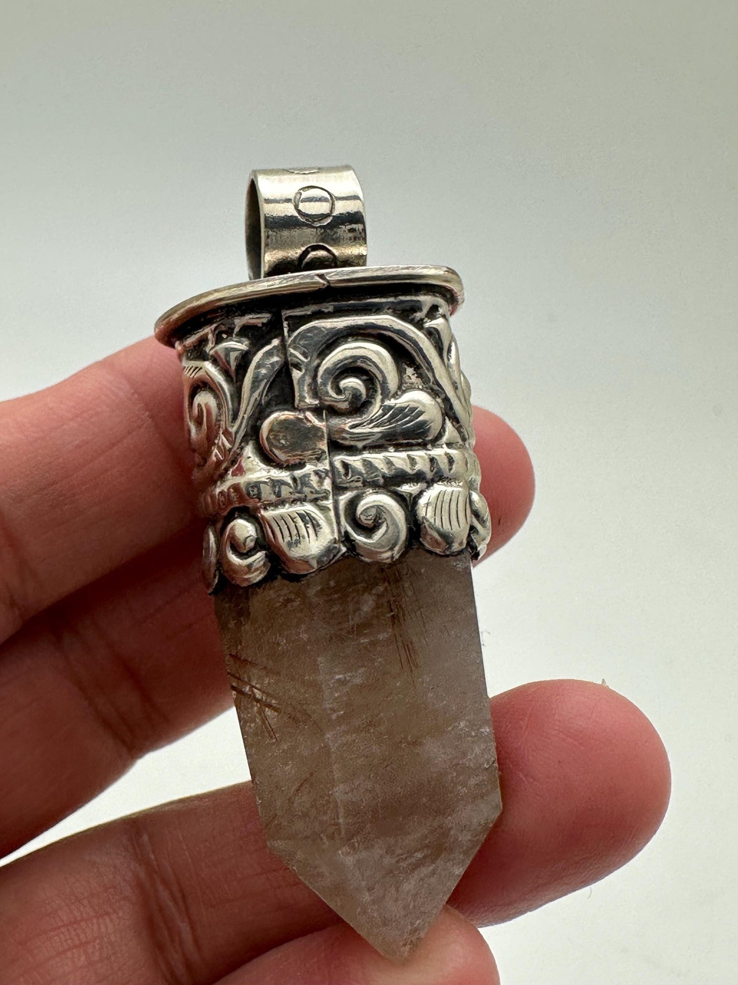 Golden Redulited point pendant, moonstone, handcrafted, Tibetan silver,ethnic style,56X18mm