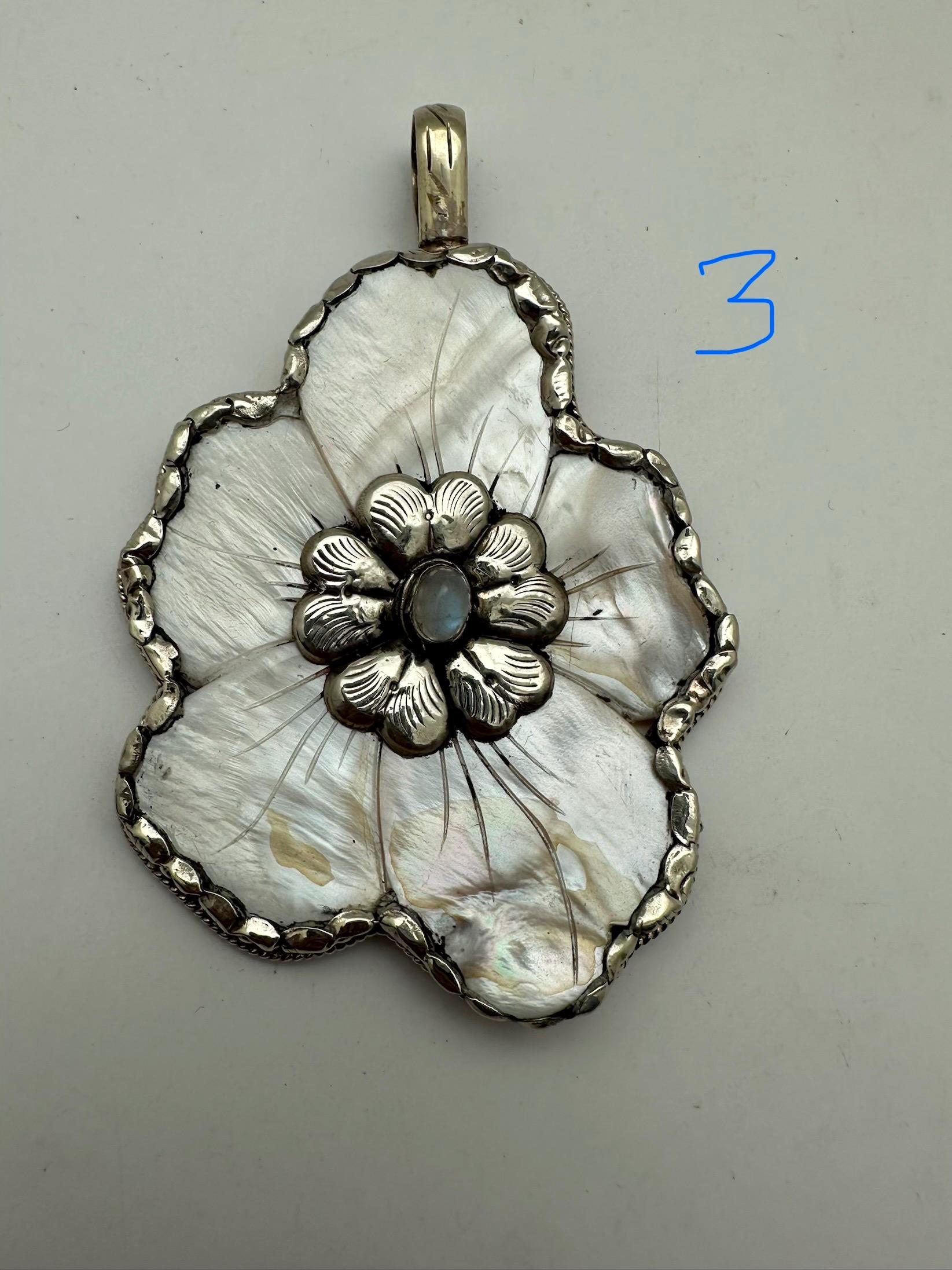 Abolone flower pendant,moonstone,lapis,labradorite,turquoise Tibetan silver, handcrafted,Nepalese