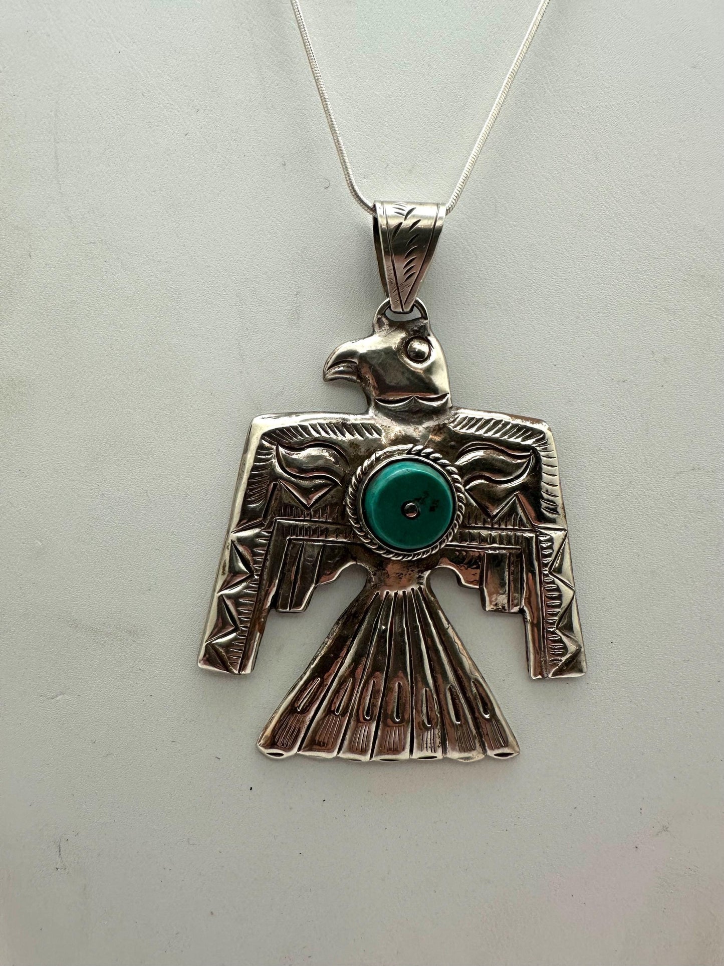 Thunder bird pendant, handcrafted, turquoise, Tibetan silver,79mmX55mm