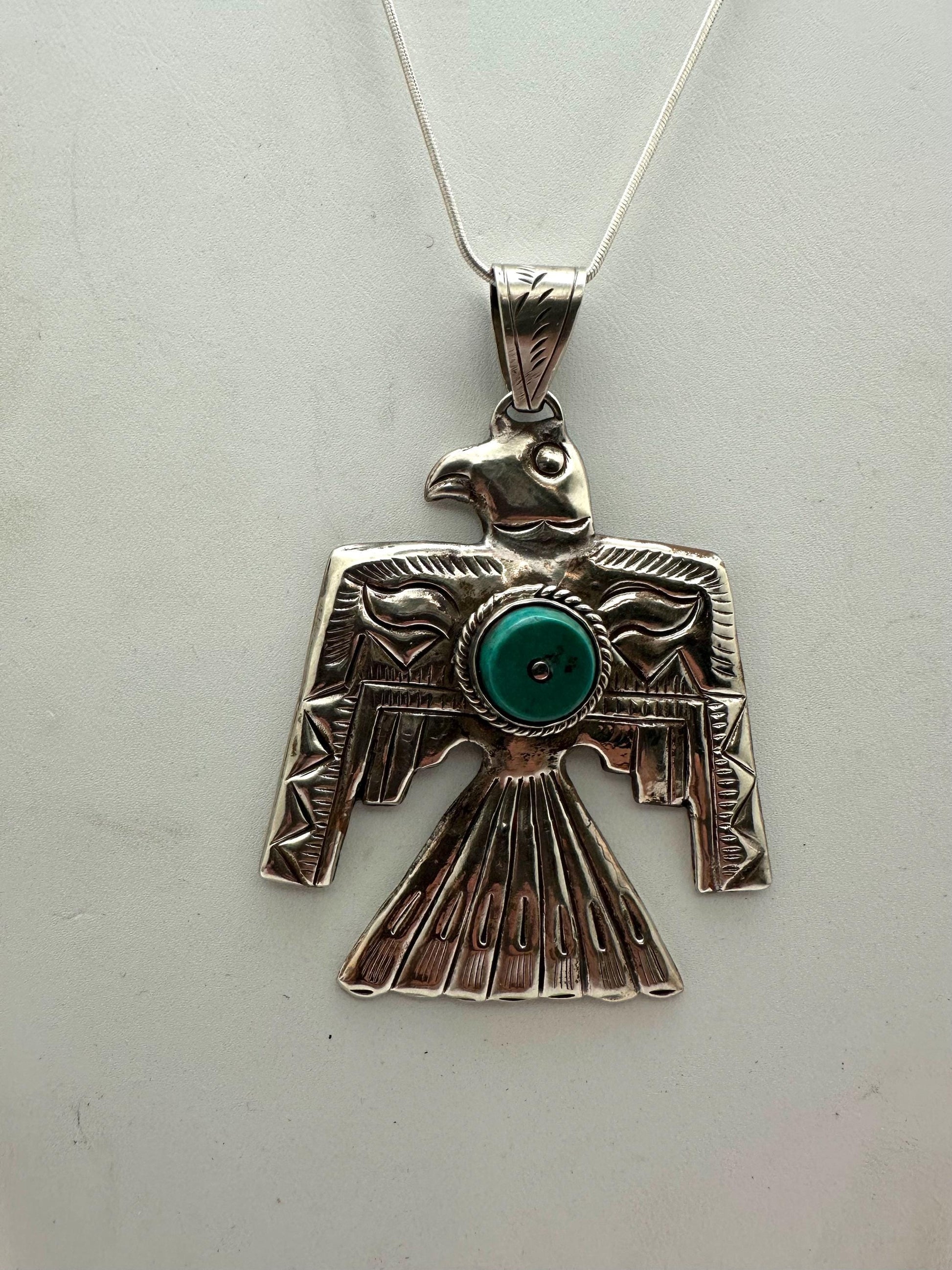 Thunder bird pendant, handcrafted, turquoise, Tibetan silver,79mmX55mm