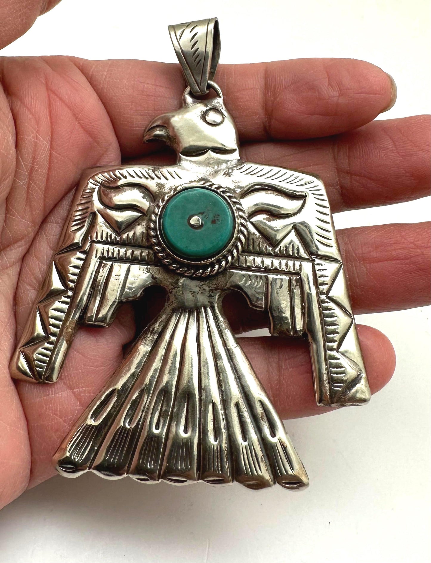 Thunder bird pendant, handcrafted, turquoise, Tibetan silver,79mmX55mm