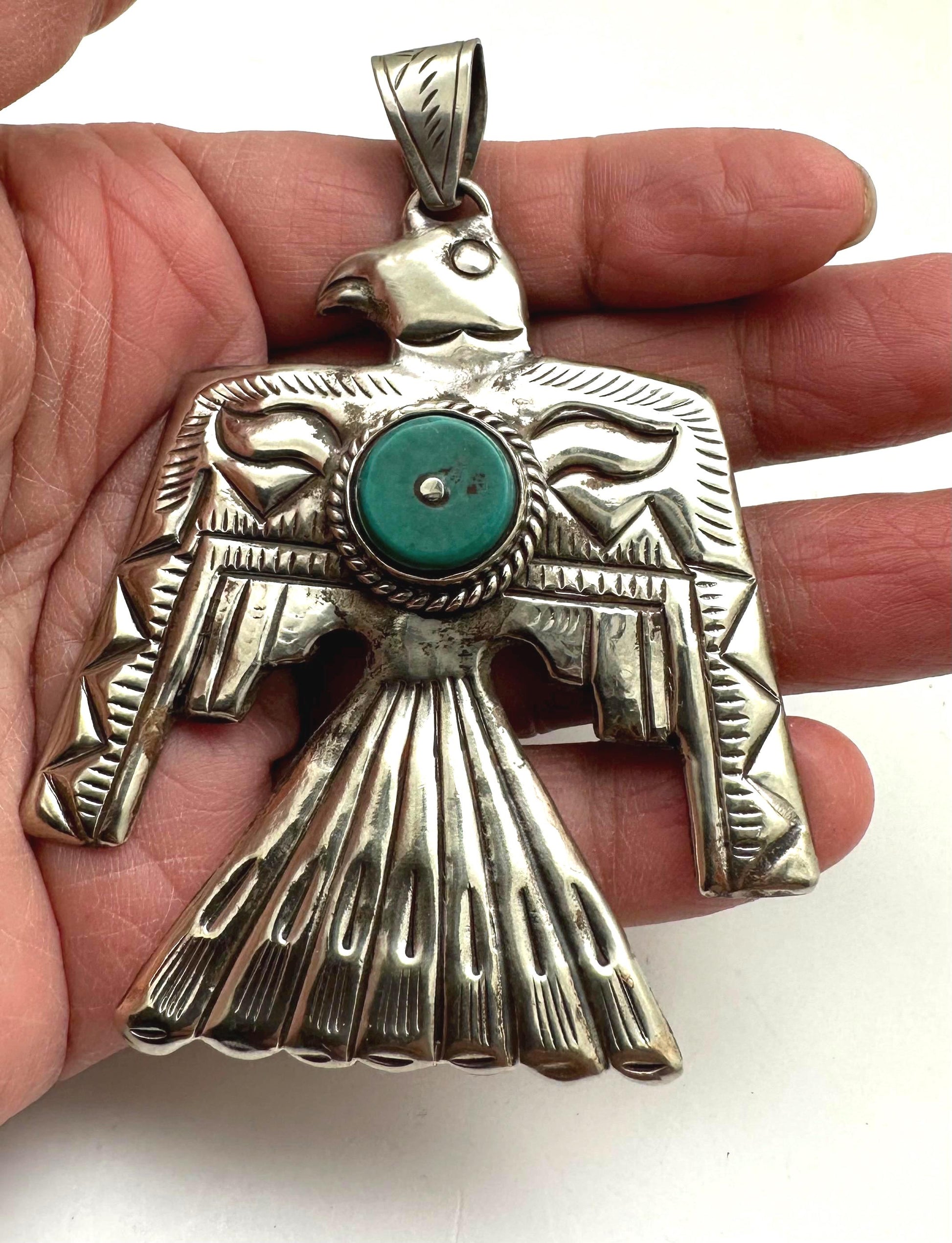 Thunder bird pendant, handcrafted, turquoise, Tibetan silver,79mmX55mm